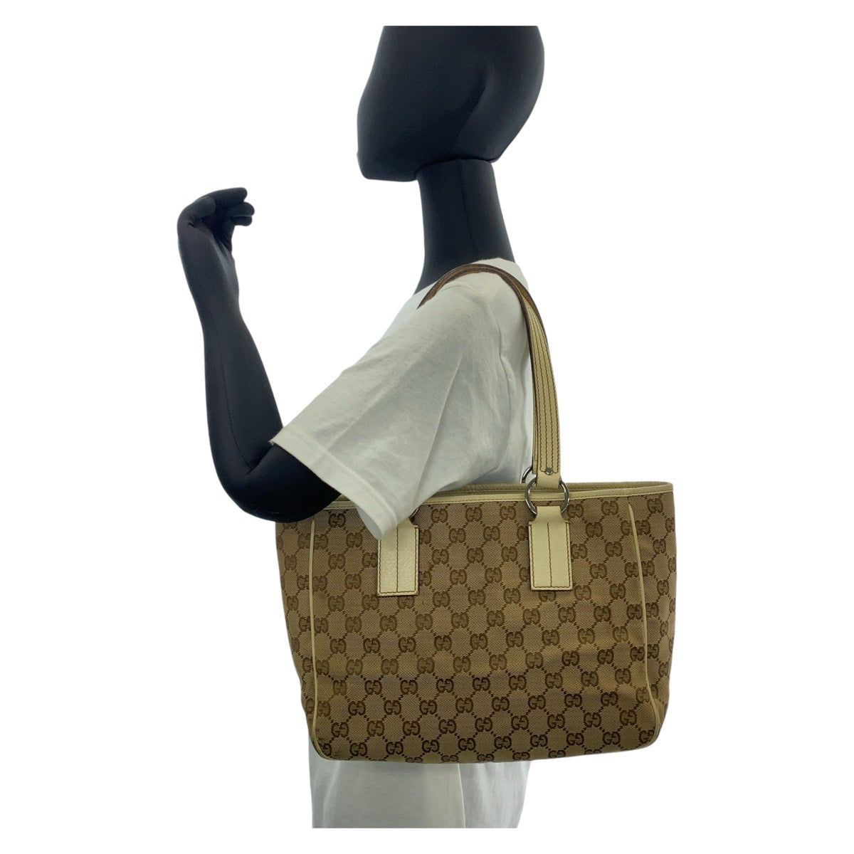 14928
GUCCI グッチ ベージュ ホワイト 白 GGキャンバス / レザー 11309 トートバッグ ショルダーバッグ  レディース