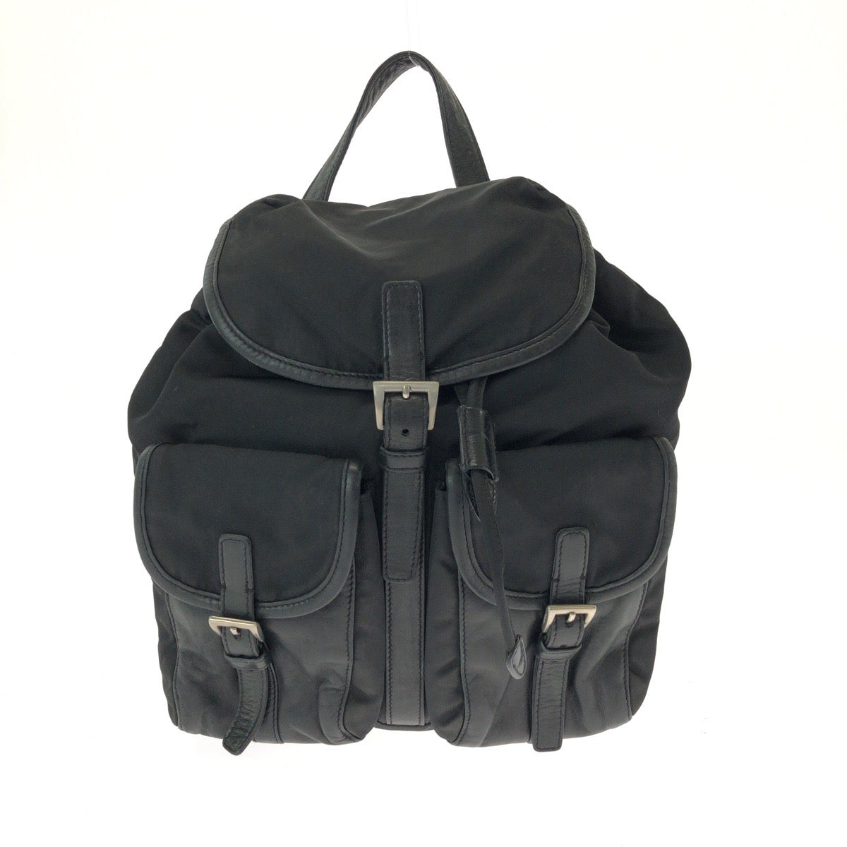 14931
 PRADA Prada Tessuto Black Silver Hardware Nylon/Leather Rucksack Backpack Unisex Women's