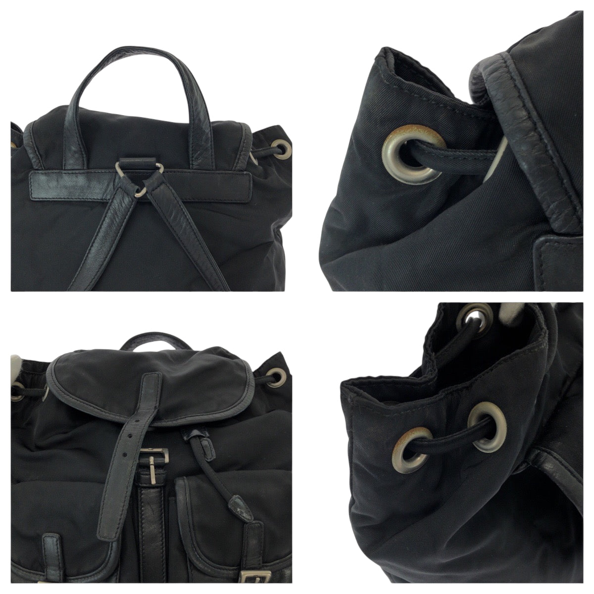 14931
 PRADA Prada Tessuto Black Silver Hardware Nylon/Leather Rucksack Backpack Unisex Women's