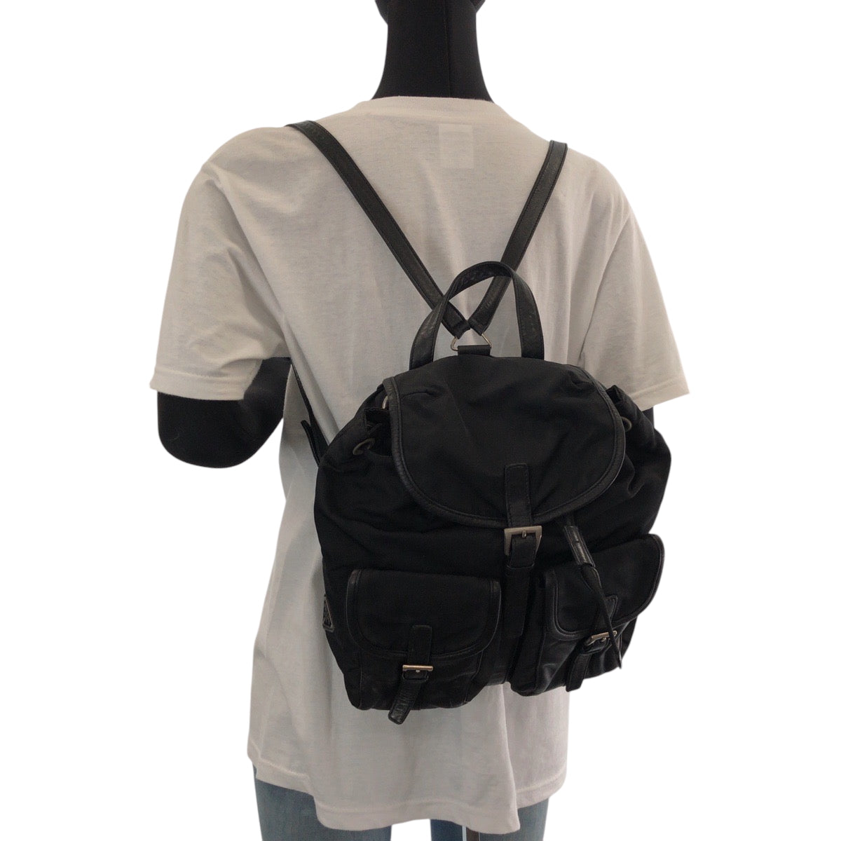 14931
 PRADA Prada Tessuto Black Silver Hardware Nylon/Leather Rucksack Backpack Unisex Women's