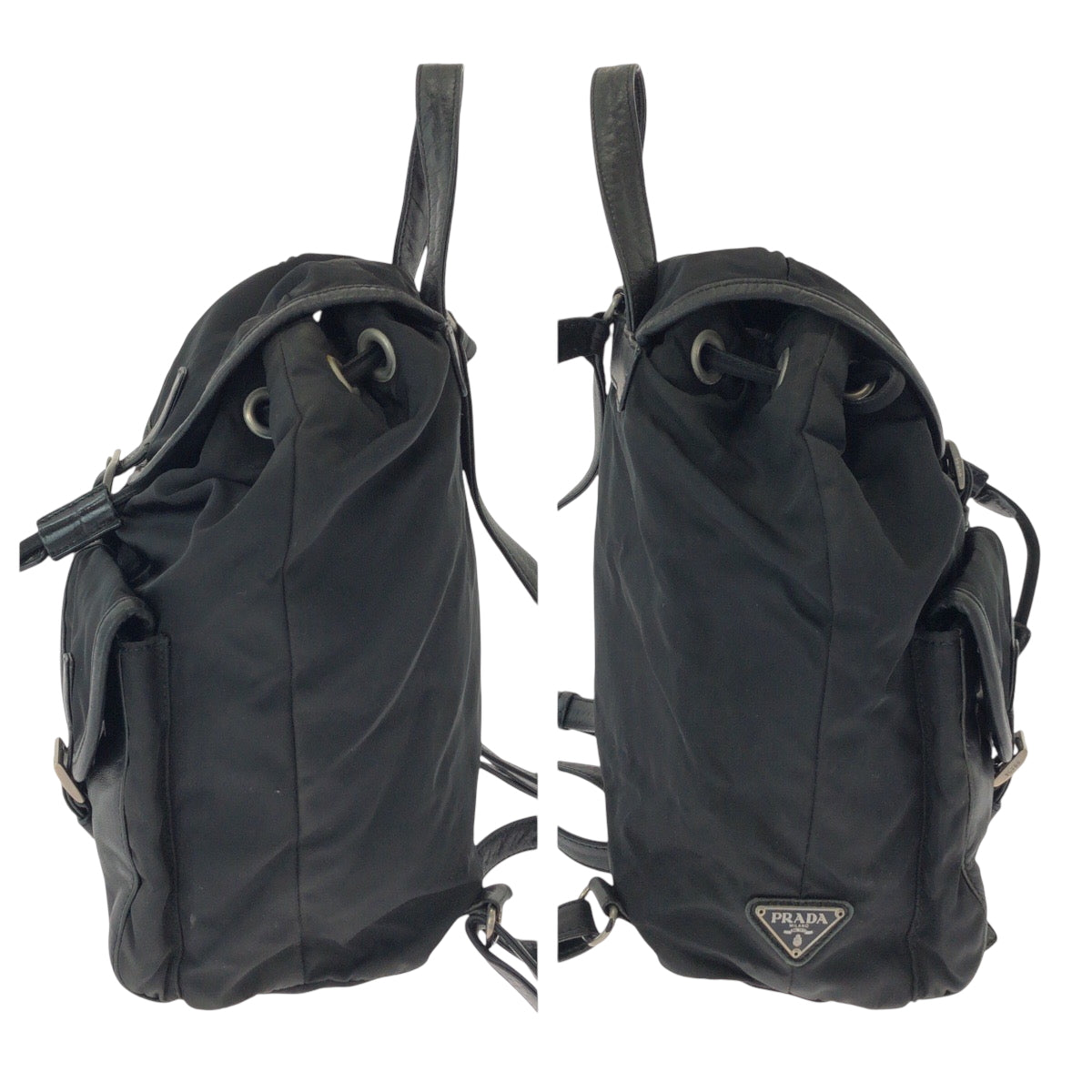 14931
 PRADA Prada Tessuto Black Silver Hardware Nylon/Leather Rucksack Backpack Unisex Women's