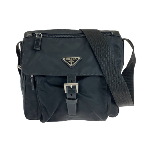 14932
PRADA プラダ テスート 三角ロゴプレート ブラック 黒 シルバー金具 ナイロン ショルダーバッグ ポシェット  レディース A34