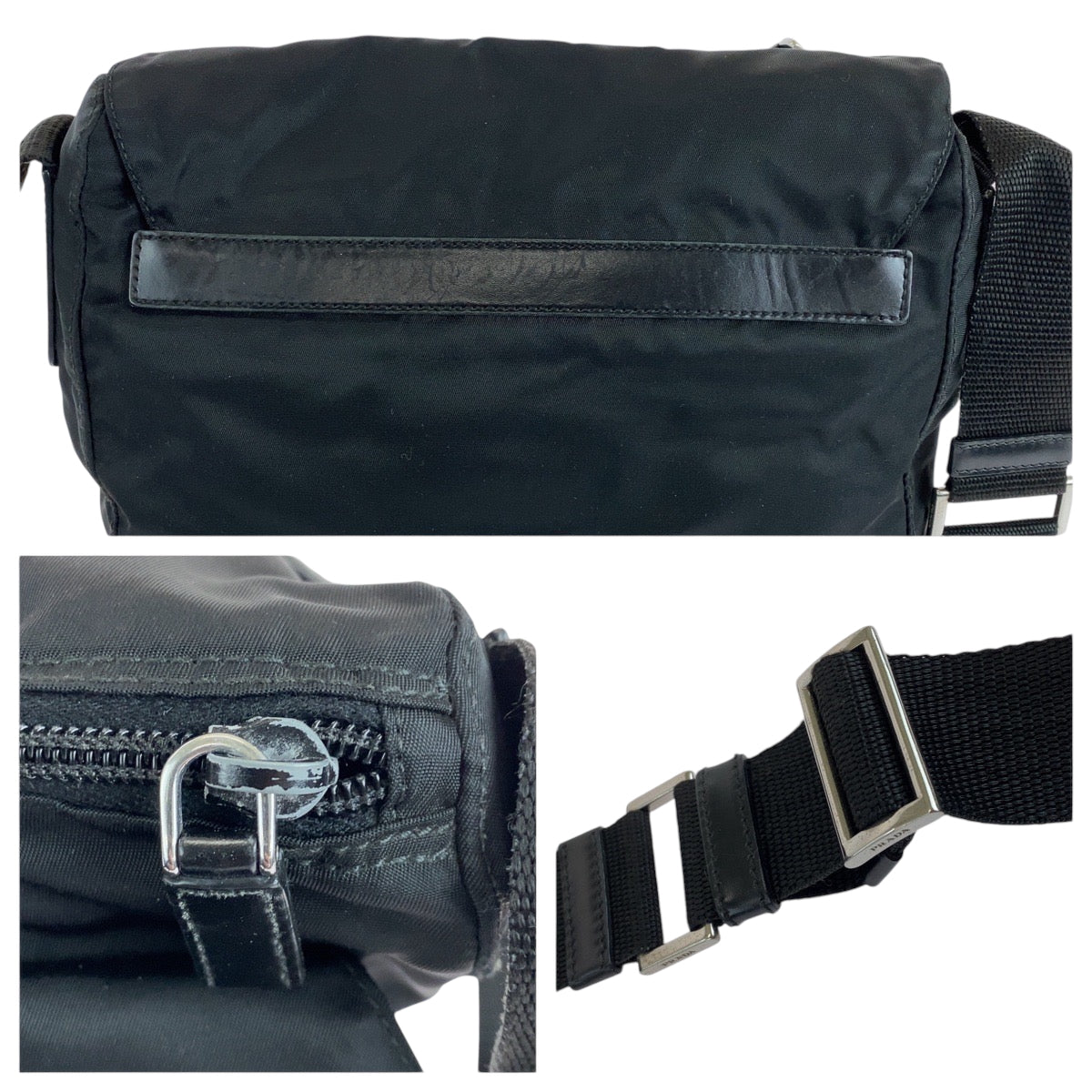 14932
PRADA プラダ テスート 三角ロゴプレート ブラック 黒 シルバー金具 ナイロン ショルダーバッグ ポシェット  レディース A34