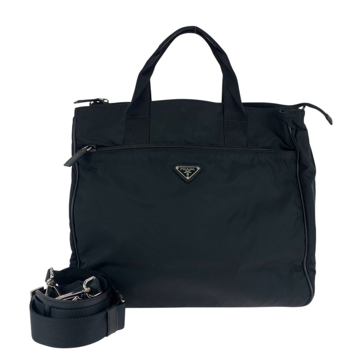 14934
PRADA プラダ テスート 三角ロゴプレート ブラック 黒 シルバー金具 ナイロン V407S ショルダーバッグ ビジネスバッグ 2way トートバッグ  メンズ