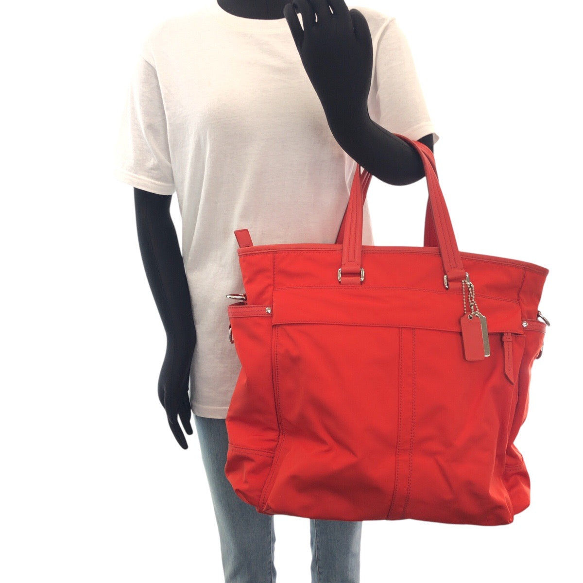 14935
COACH コーチ レッド シルバー金具 ナイロン / レザー トートバッグ ショルダーバッグ 2WAY  レディース ABP5