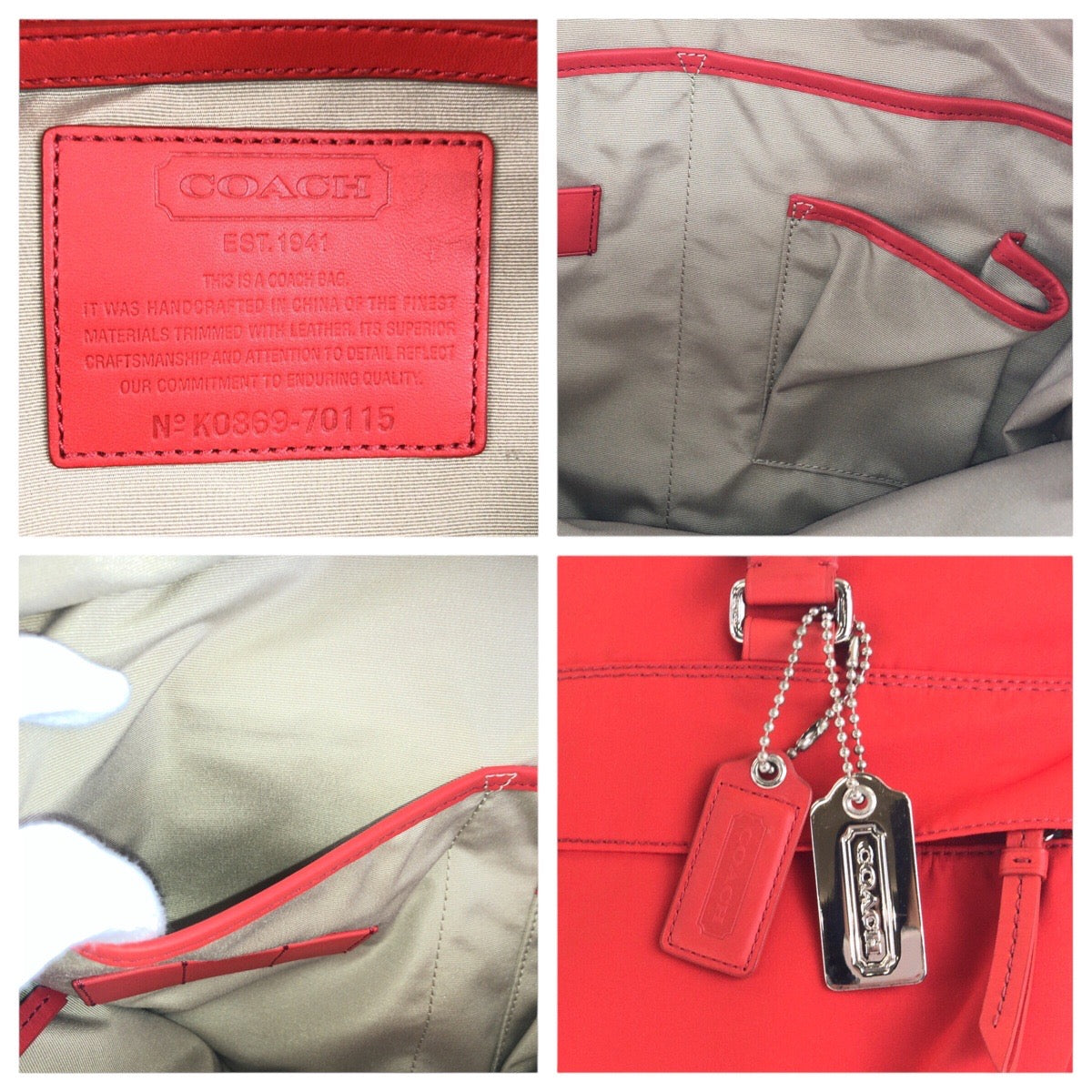 14935
COACH コーチ レッド シルバー金具 ナイロン / レザー トートバッグ ショルダーバッグ 2WAY  レディース ABP5