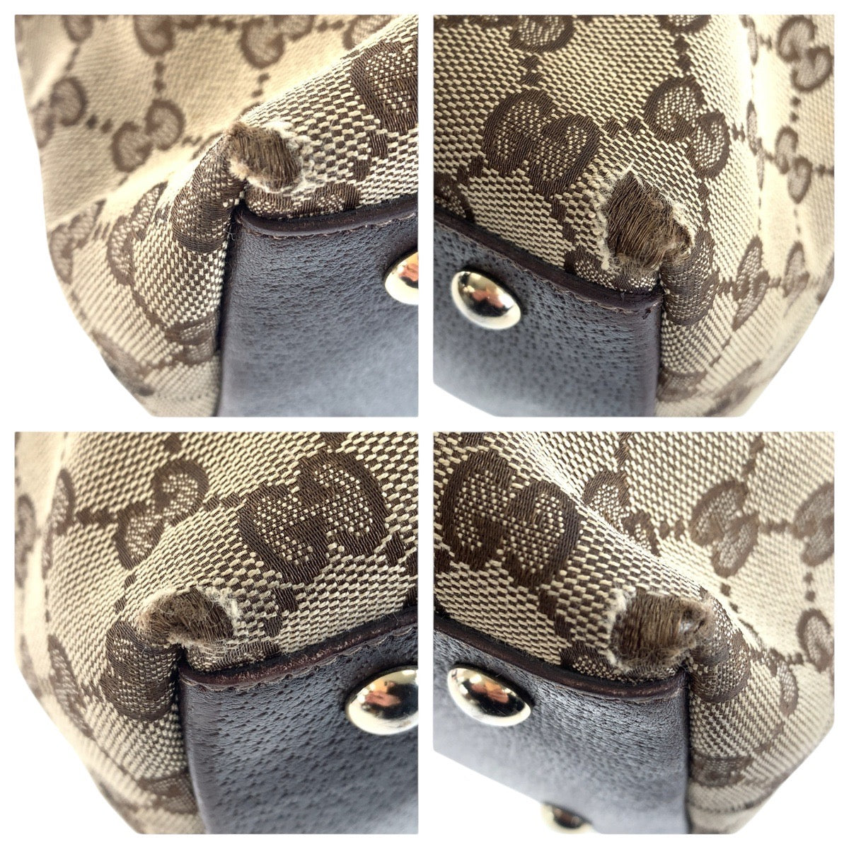 14936
GUCCI グッチ ブラウン ゴールド金具 GGキャンバス / レザー 141470 トートバッグ ショルダーバッグ  レディース