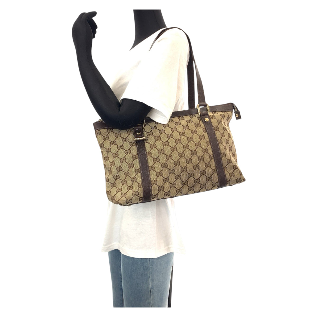 14936
GUCCI グッチ ブラウン ゴールド金具 GGキャンバス / レザー 141470 トートバッグ ショルダーバッグ  レディース