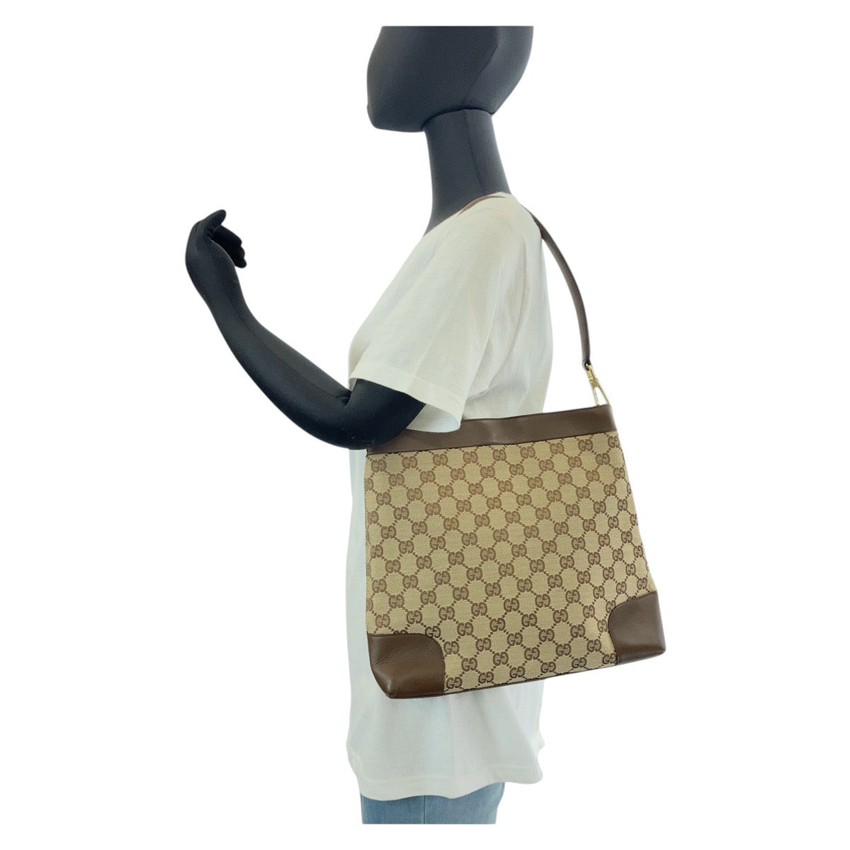 14937
GUCCI グッチ ベージュ ブラウン ゴールド金具 GGキャンバス / レザー 001 4231 トートバッグ ショルダーバッグ  レディース