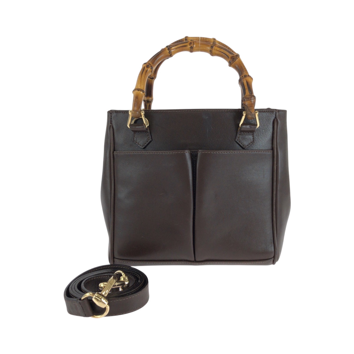 14938
GUCCI グッチ バンブー ブラウン ゴールド金具 レザー 000 032 0015 ショルダーバッグ ハンドバッグ 2way  レディース