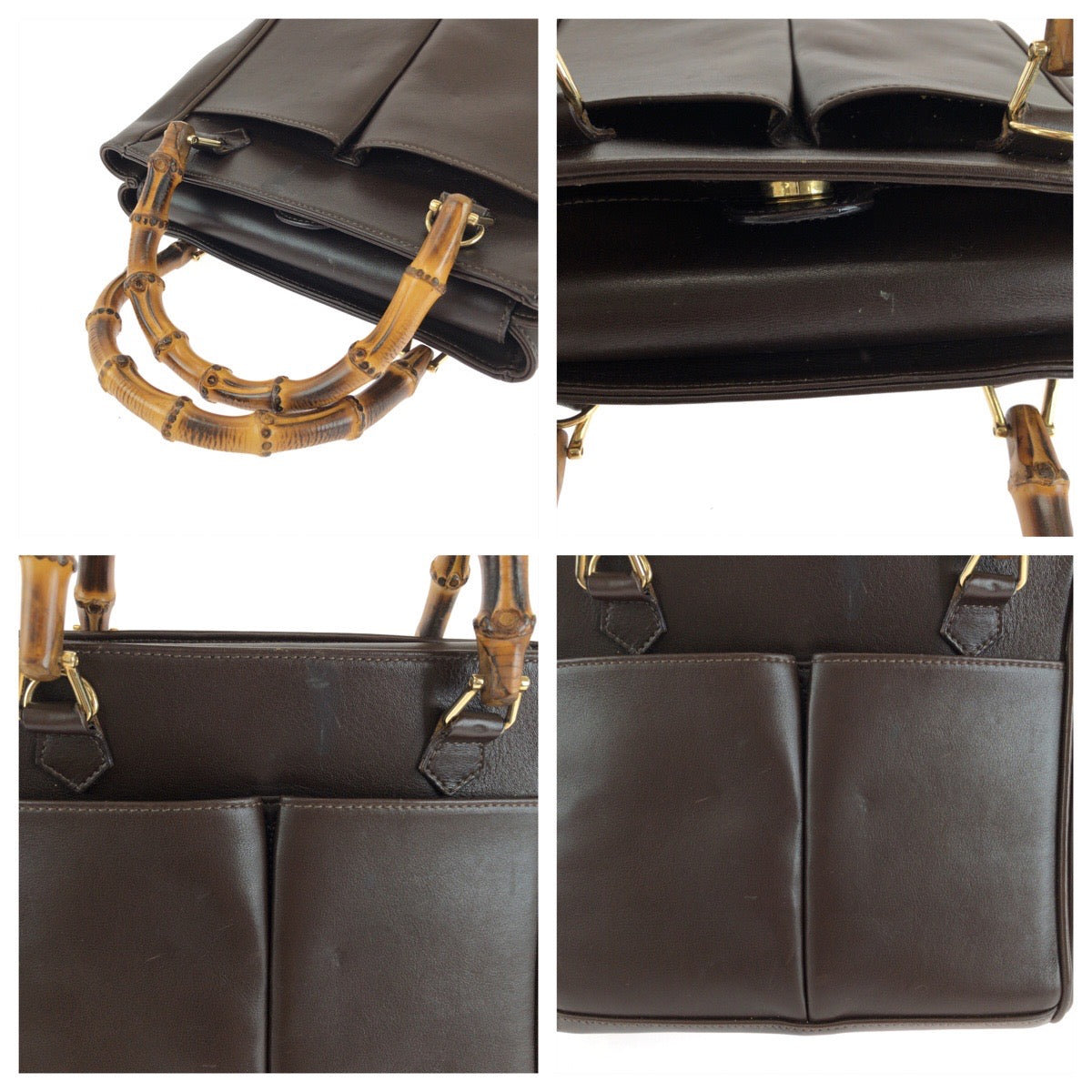 14938
GUCCI グッチ バンブー ブラウン ゴールド金具 レザー 000 032 0015 ショルダーバッグ ハンドバッグ 2way  レディース