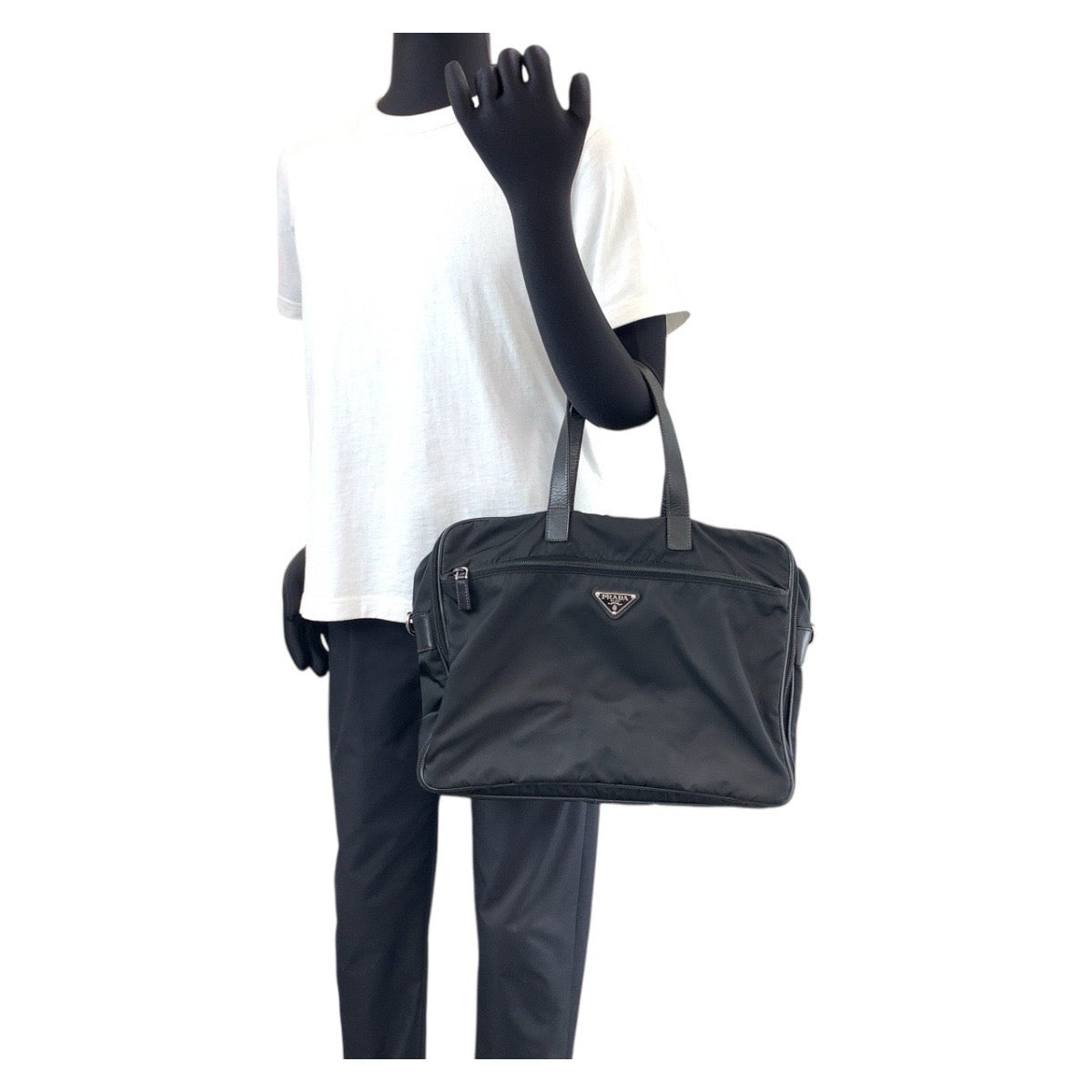 14939
PRADA プラダ テスート サフィアーノ 三角ロゴプレート ブラック 黒 シルバー金具 ナイロン / レザー ビジネスバッグ ブリーフケース 2way  メンズ
