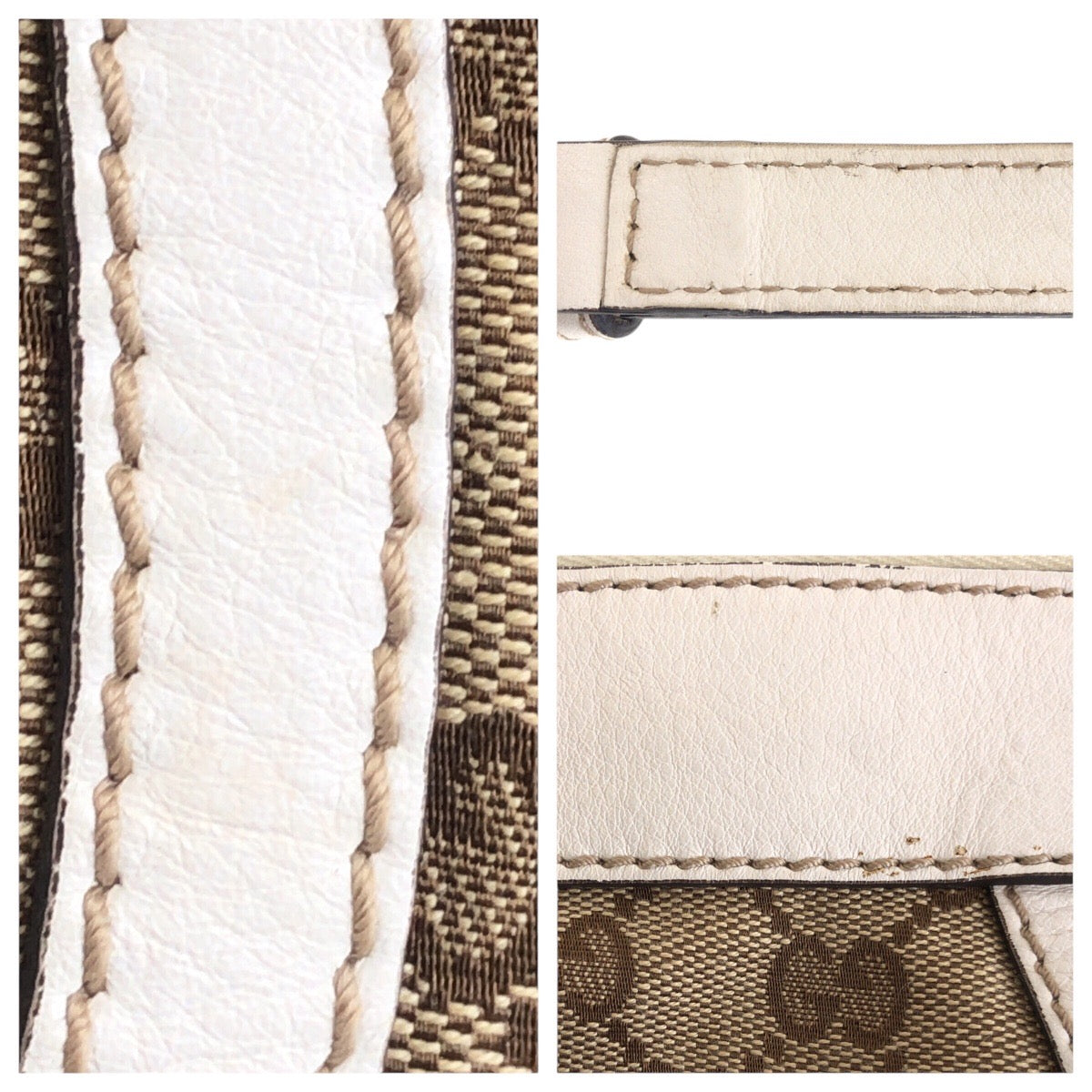 14943
GUCCI グッチ ベージュ ホワイト ゴールド金具 GGキャンバス / レザー 203257 斜め掛け ショルダーバッグ  レディース