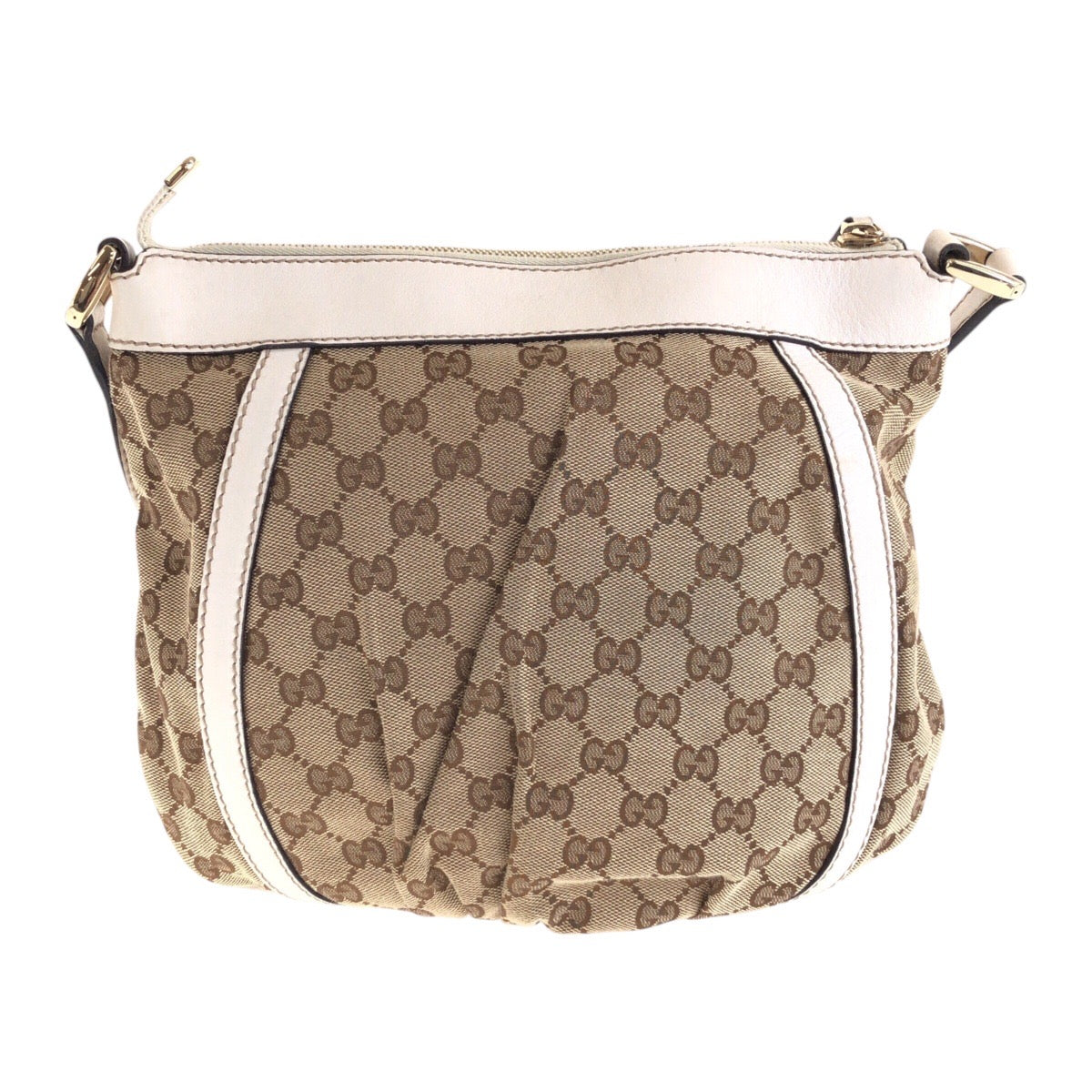 14943
GUCCI グッチ ベージュ ホワイト ゴールド金具 GGキャンバス / レザー 203257 斜め掛け ショルダーバッグ  レディース