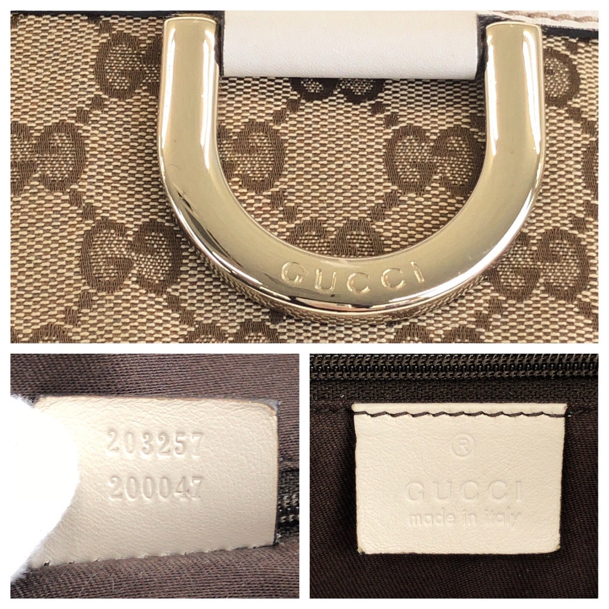 14943
GUCCI グッチ ベージュ ホワイト ゴールド金具 GGキャンバス / レザー 203257 斜め掛け ショルダーバッグ  レディース