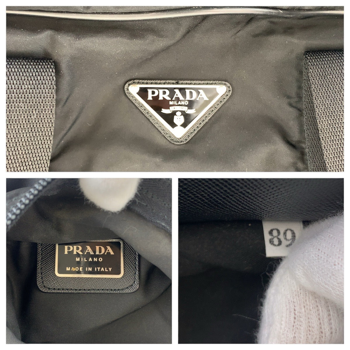 14944
PRADA プラダ テスート 三角ロゴプレート ブラック 黒 シルバー金具 ナイロン ボストンバッグ 男女兼用  レディース