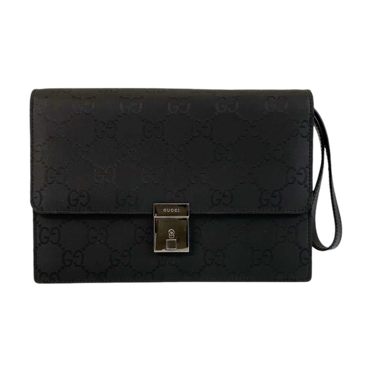 14946
GUCCI グッチ ブラック 黒 シルバー金具 GGキャンバス / レザー 018 1600 セカンドバッグ  メンズ