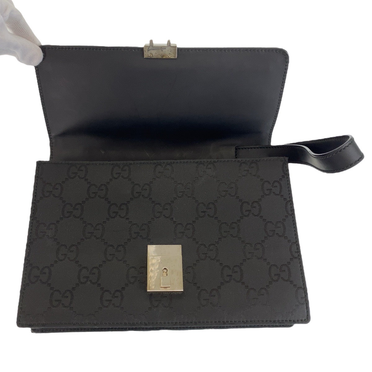 14946
GUCCI グッチ ブラック 黒 シルバー金具 GGキャンバス / レザー 018 1600 セカンドバッグ  メンズ