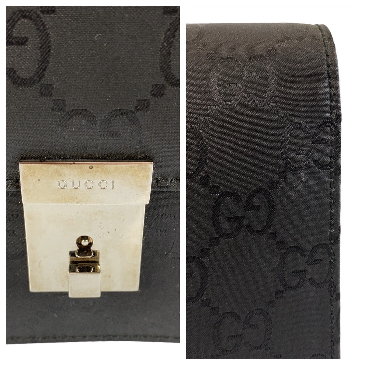 14946
GUCCI グッチ ブラック 黒 シルバー金具 GGキャンバス / レザー 018 1600 セカンドバッグ  メンズ