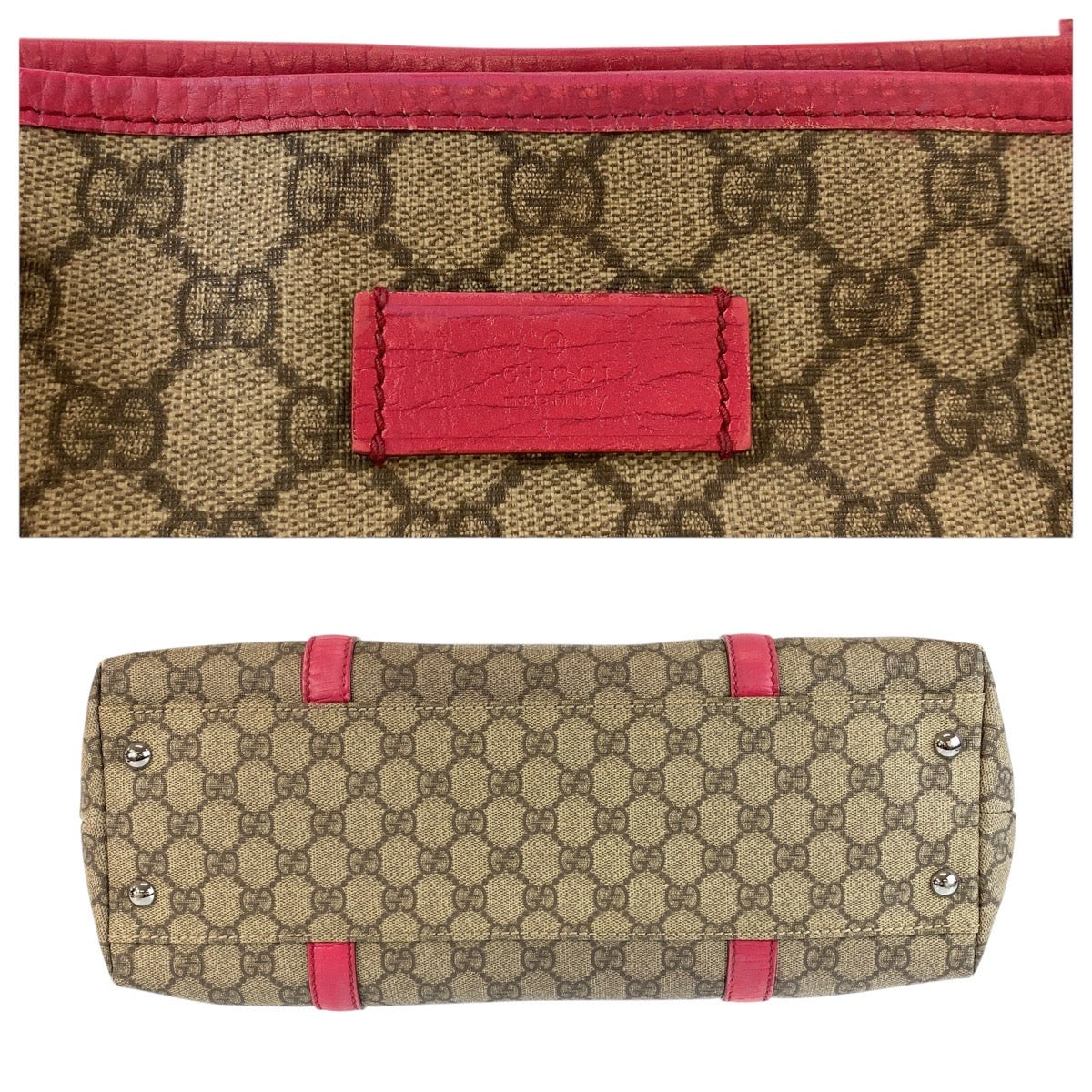 14949
GUCCI グッチ ピンク ブラウン シルバー金具 GGスプリームキャンバス / レザー 114595 トートバッグ ショルダーバッグ  レディース