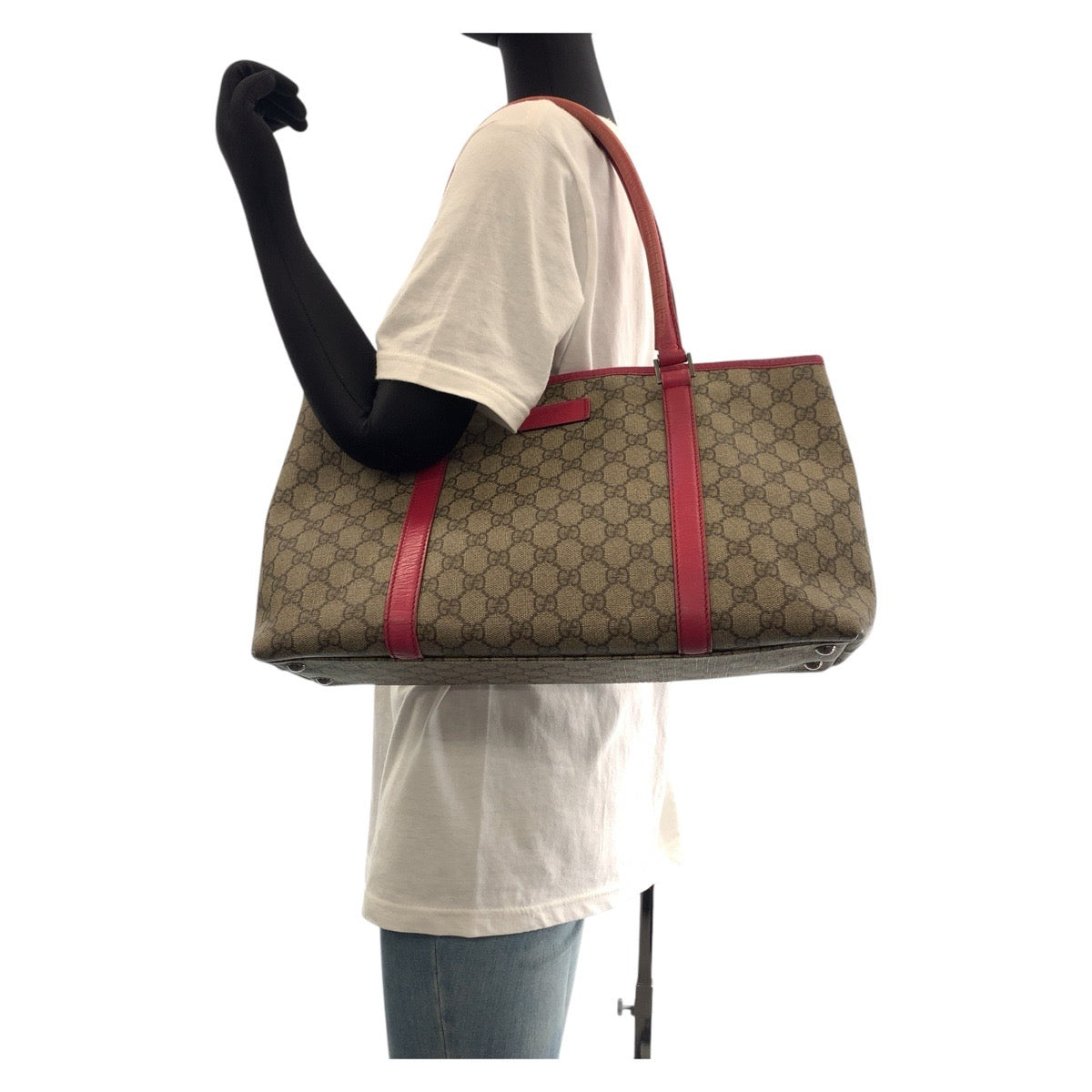 14949
GUCCI グッチ ピンク ブラウン シルバー金具 GGスプリームキャンバス / レザー 114595 トートバッグ ショルダーバッグ  レディース