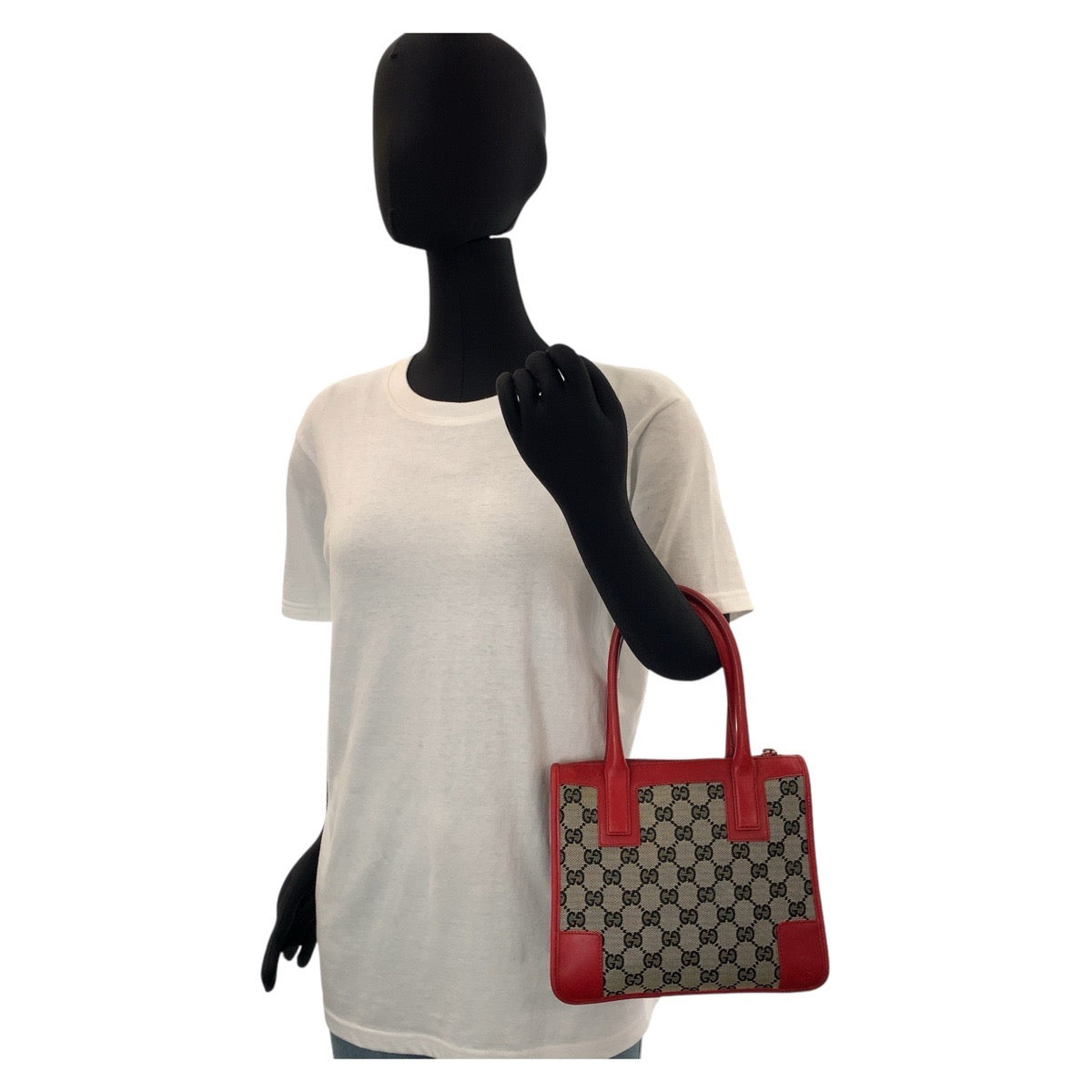 14951
GUCCI グッチ レッド ベージュ GGキャンバス / レザー 000 0856 トートバッグ  レディース