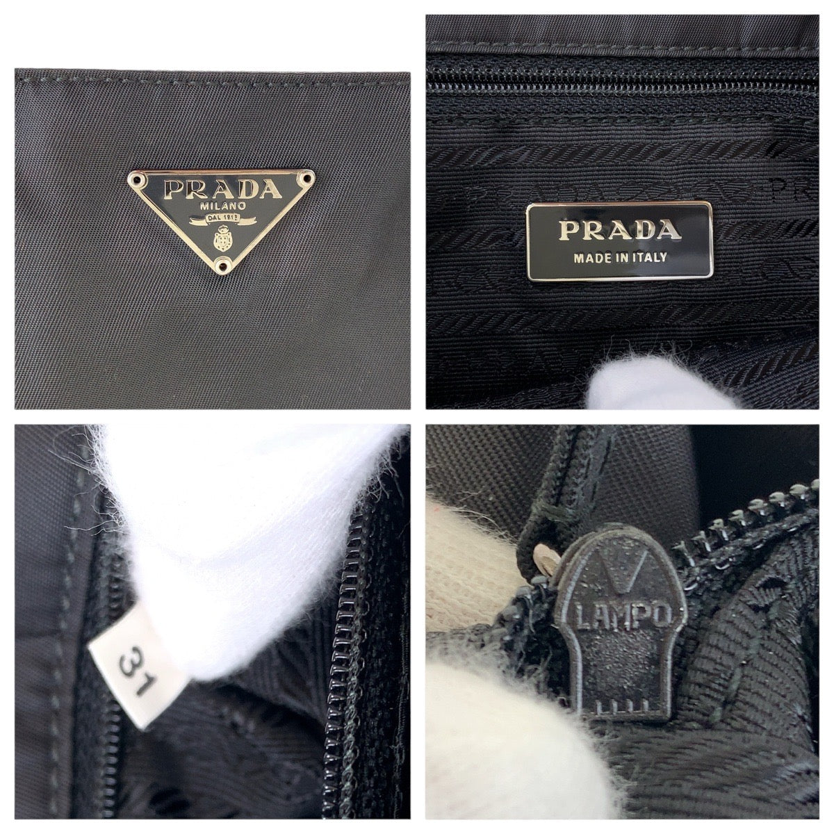 14953
PRADA プラダ テスート 三角ロゴプレート ブラック 黒 シルバー金具 ナイロン / レザー トートバッグ ハンドバッグ  レディース