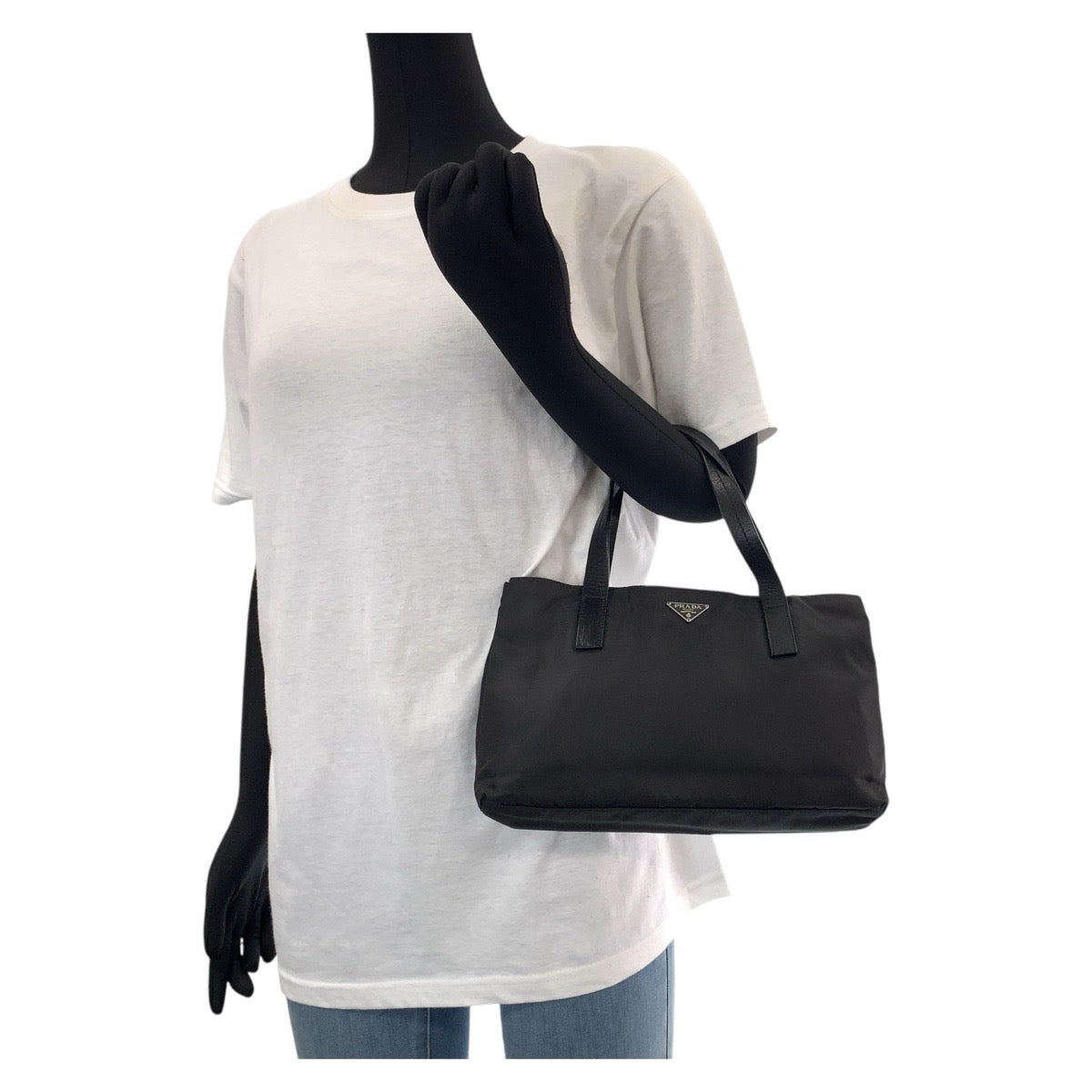 14953
PRADA プラダ テスート 三角ロゴプレート ブラック 黒 シルバー金具 ナイロン / レザー トートバッグ ハンドバッグ  レディース
