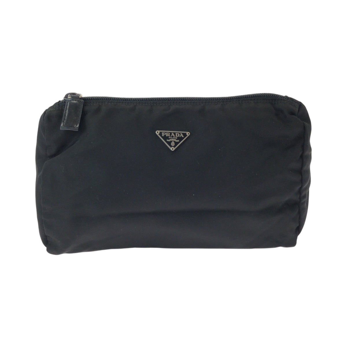 14954
PRADA プラダ テスート 三角ロゴプレート ブラック 黒 シルバー金具 ナイロン ポーチ 化粧ポーチ  レディース