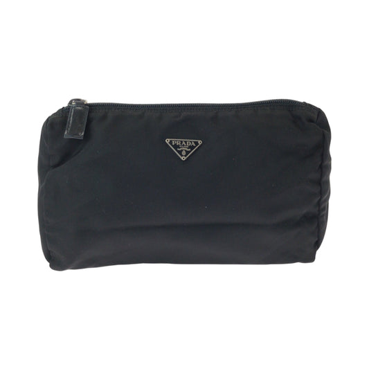 14954
PRADA プラダ テスート 三角ロゴプレート ブラック 黒 シルバー金具 ナイロン ポーチ 化粧ポーチ  レディース