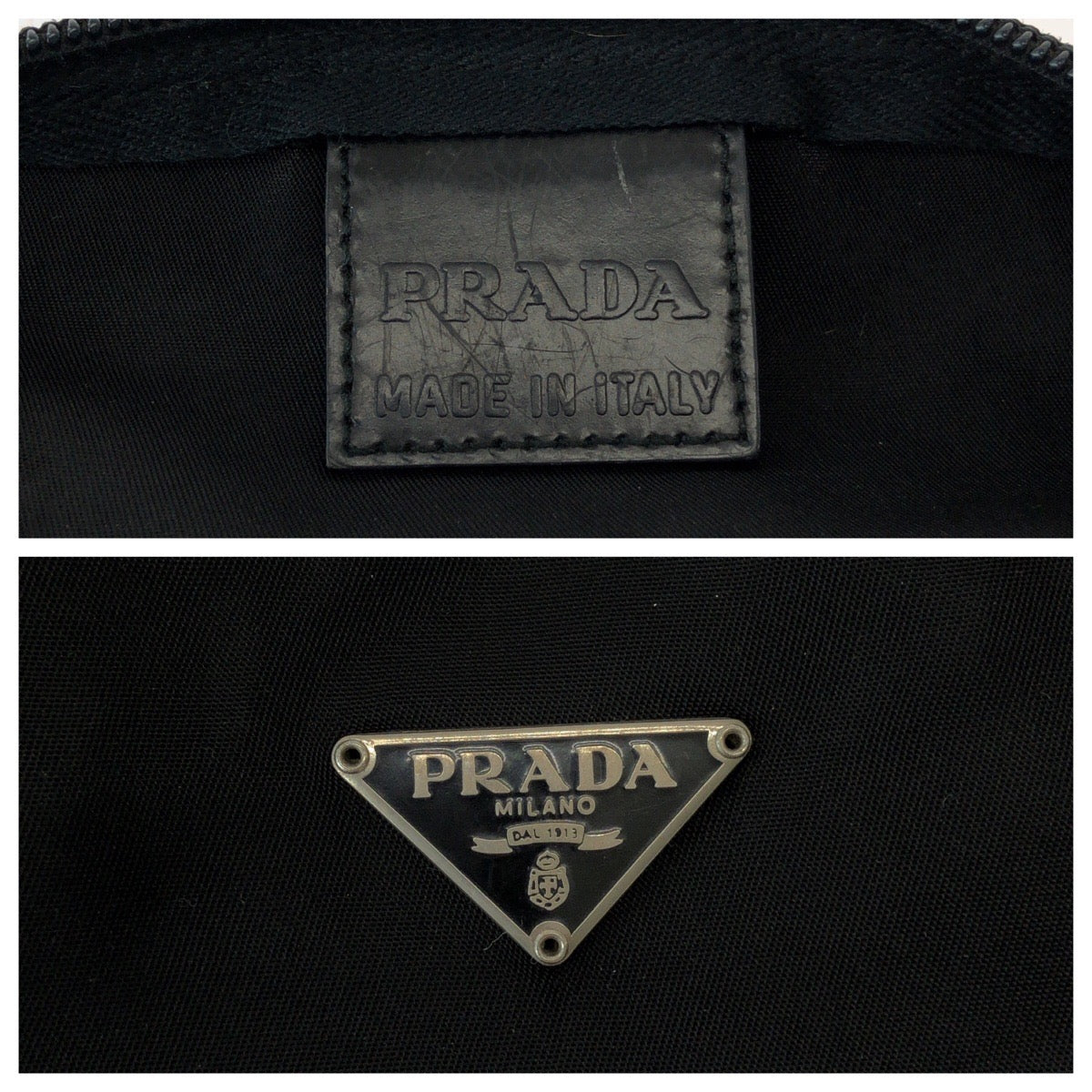 14954
PRADA プラダ テスート 三角ロゴプレート ブラック 黒 シルバー金具 ナイロン ポーチ 化粧ポーチ  レディース