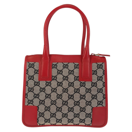14955
GUCCI グッチ レッド ゴールド金具 GGキャンバス / レザー 000 0856 トートバッグ ハンドバッグ  レディース