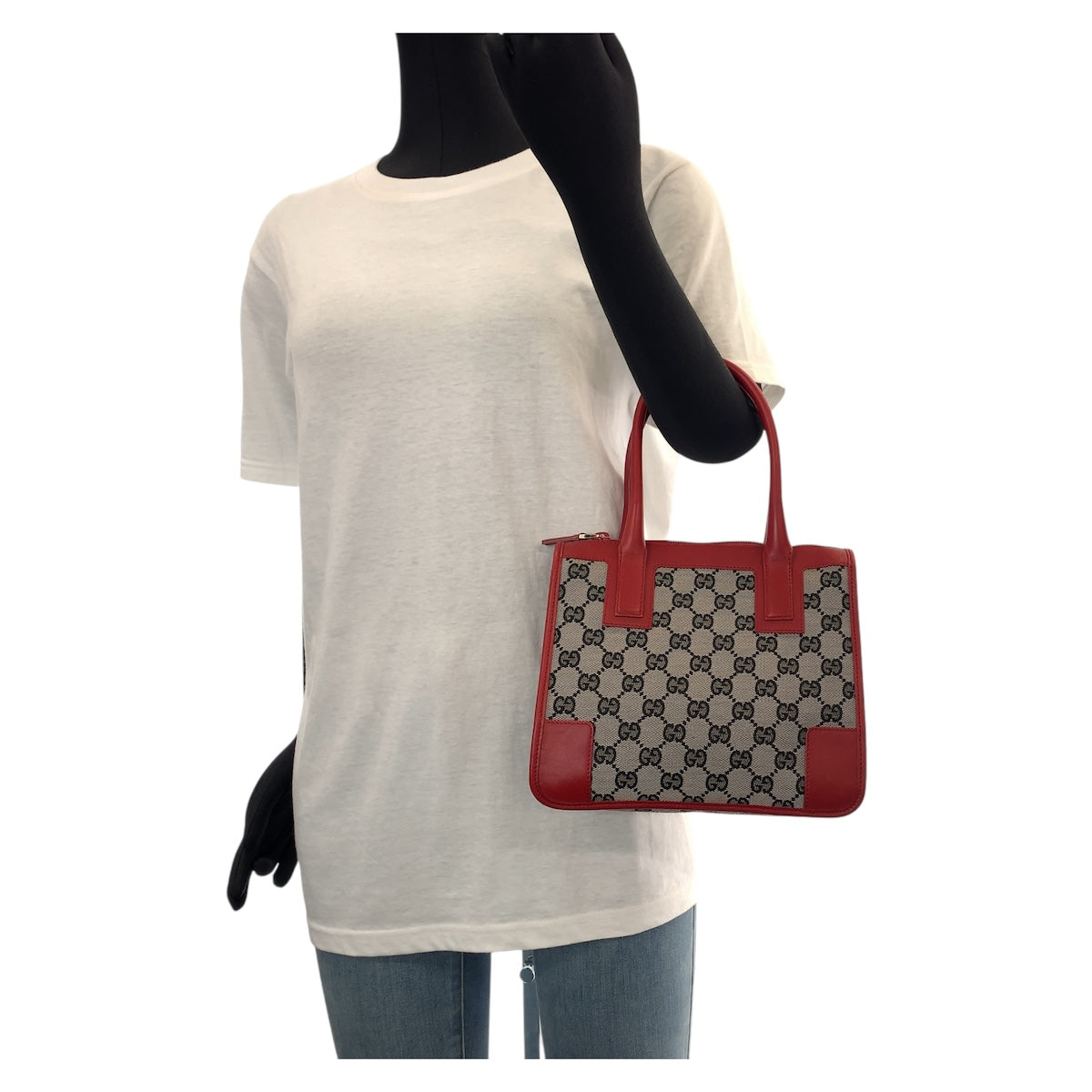 14955
GUCCI グッチ レッド ゴールド金具 GGキャンバス / レザー 000 0856 トートバッグ ハンドバッグ  レディース