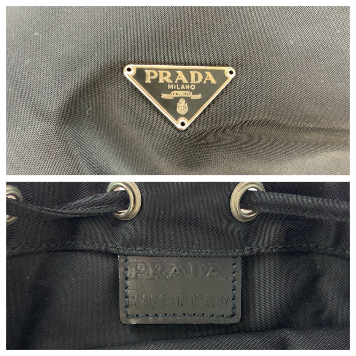 14957
PRADA プラダ テスート 三角ロゴプレート ブラック 黒 シルバー金具 ナイロン ポーチ 巾着ポーチ  レディース