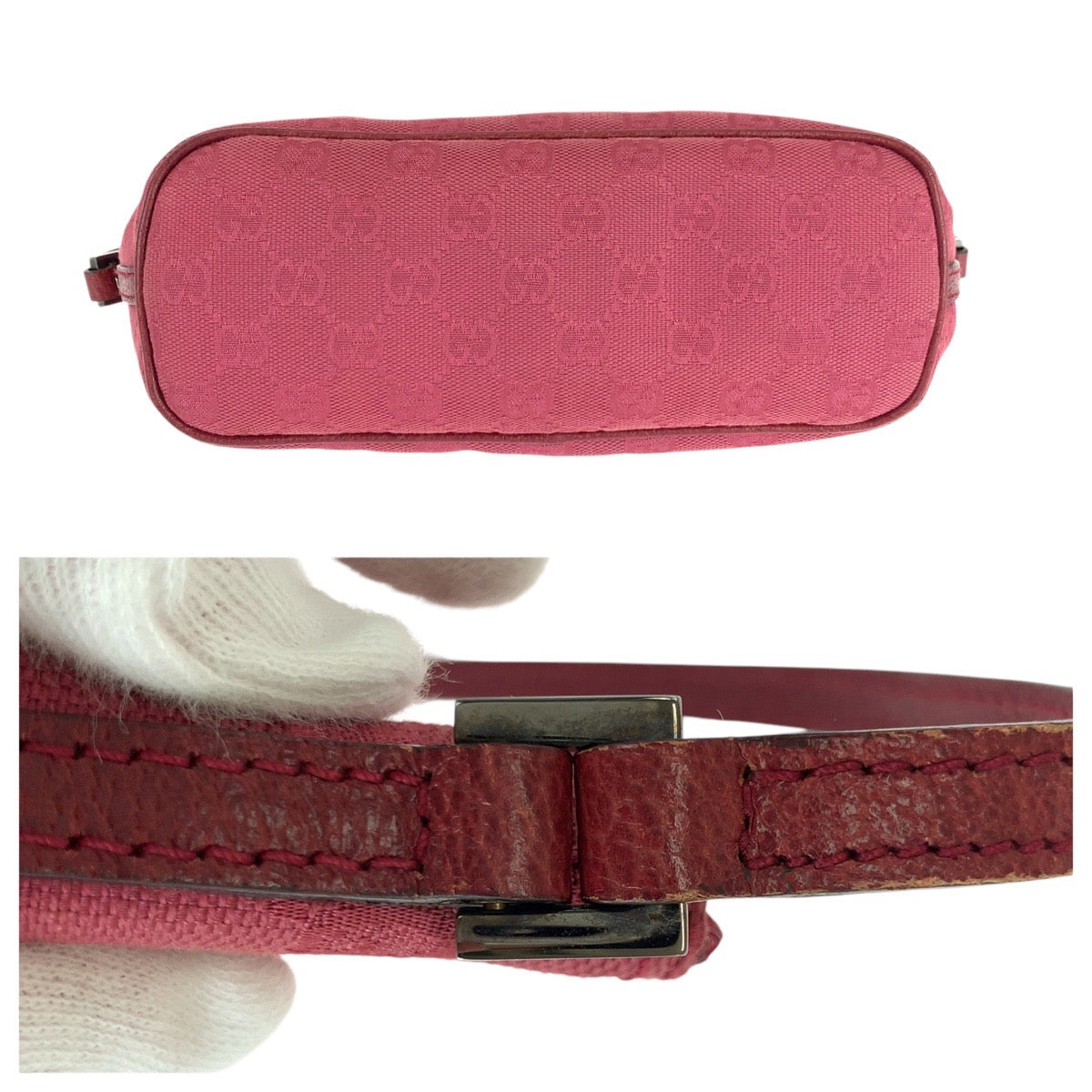 14960
GUCCI グッチ ピンク シルバー金具 GGキャンバス / レザー 7198 ハンドバッグ アクセサリーポーチ  レディース