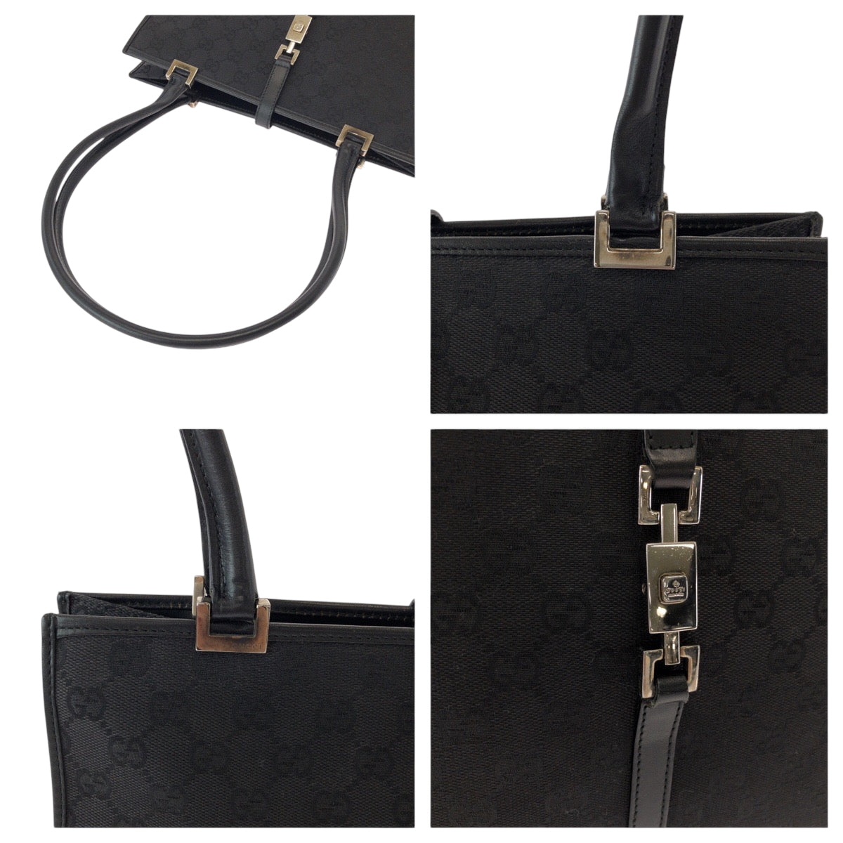14962
 GUCCI Jackie Black Silver Hardware GG Canvas 002 1073 Tote Bag Shoulder Bag Women's