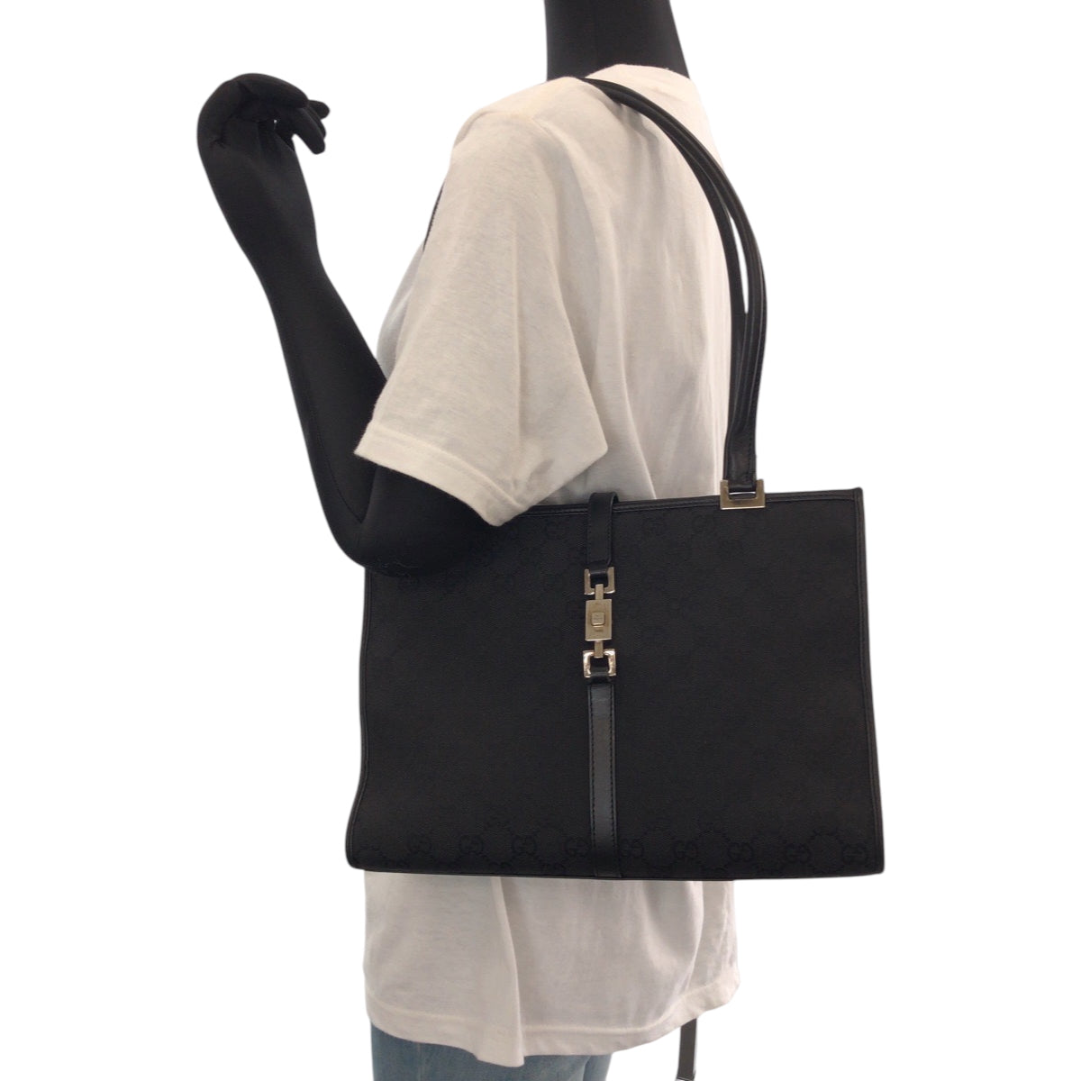 14962
 GUCCI Jackie Black Silver Hardware GG Canvas 002 1073 Tote Bag Shoulder Bag Women's