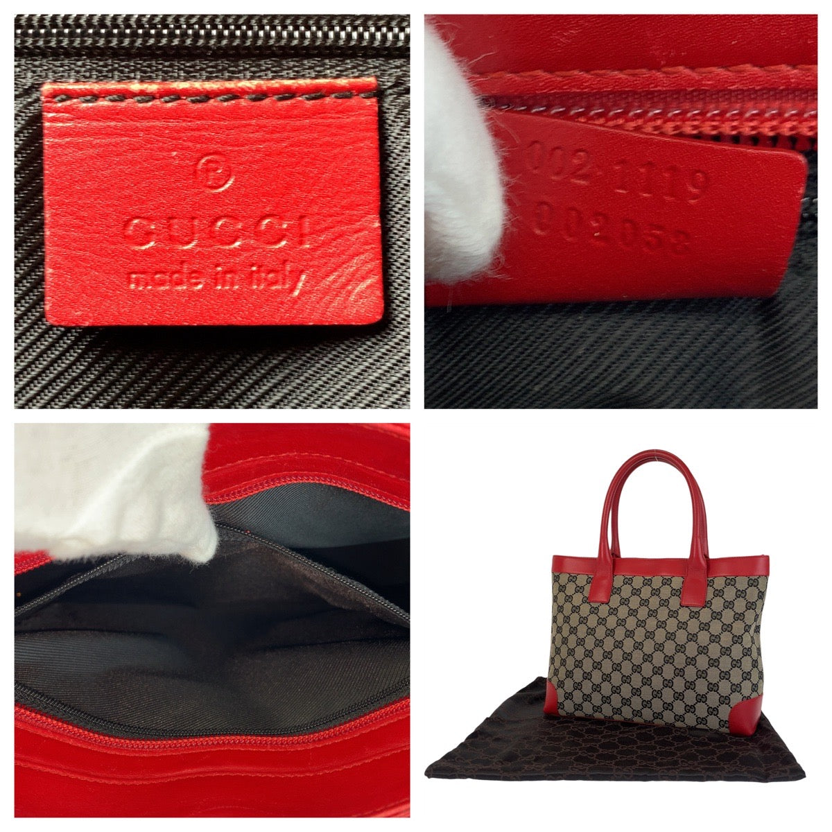 14964
GUCCI グッチ レッド ベージュ GGキャンバス / レザー 002 1119 トートバッグ ハンドバッグ  レディース