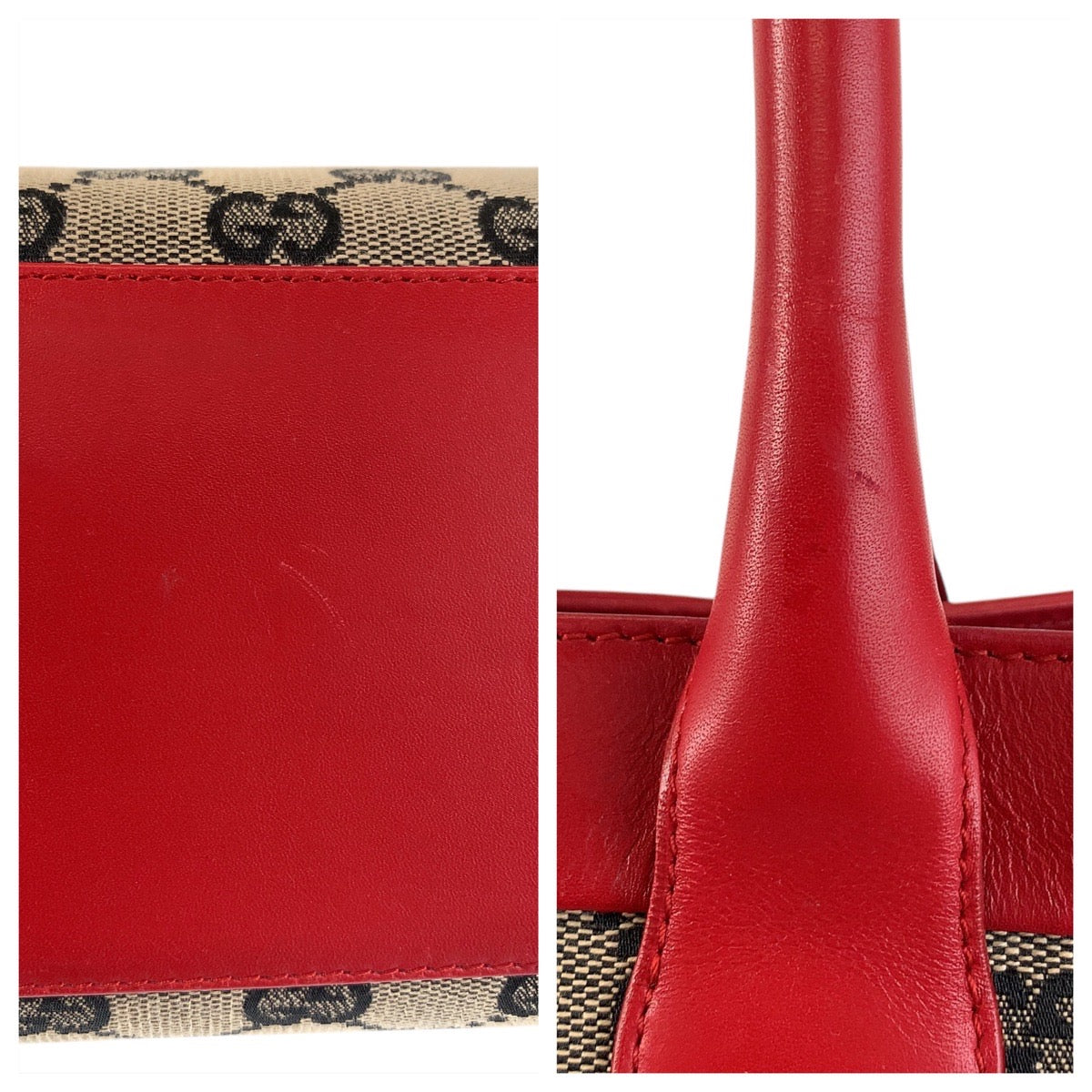 14964
GUCCI グッチ レッド ベージュ GGキャンバス / レザー 002 1119 トートバッグ ハンドバッグ  レディース