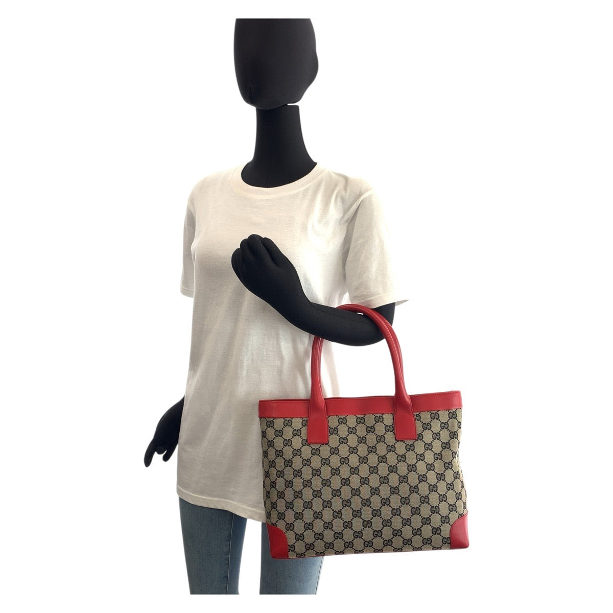 14964
GUCCI グッチ レッド ベージュ GGキャンバス / レザー 002 1119 トートバッグ ハンドバッグ  レディース