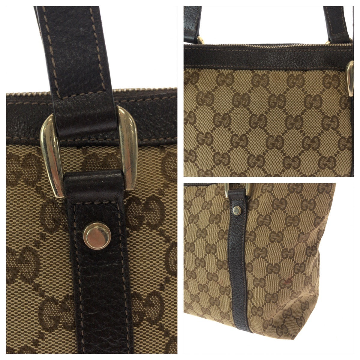 14965
GUCCI グッチ ベージュ ブラウン ゴールド金具 GGキャンバス 141470 トートバッグ ショルダーバッグ  レディース
