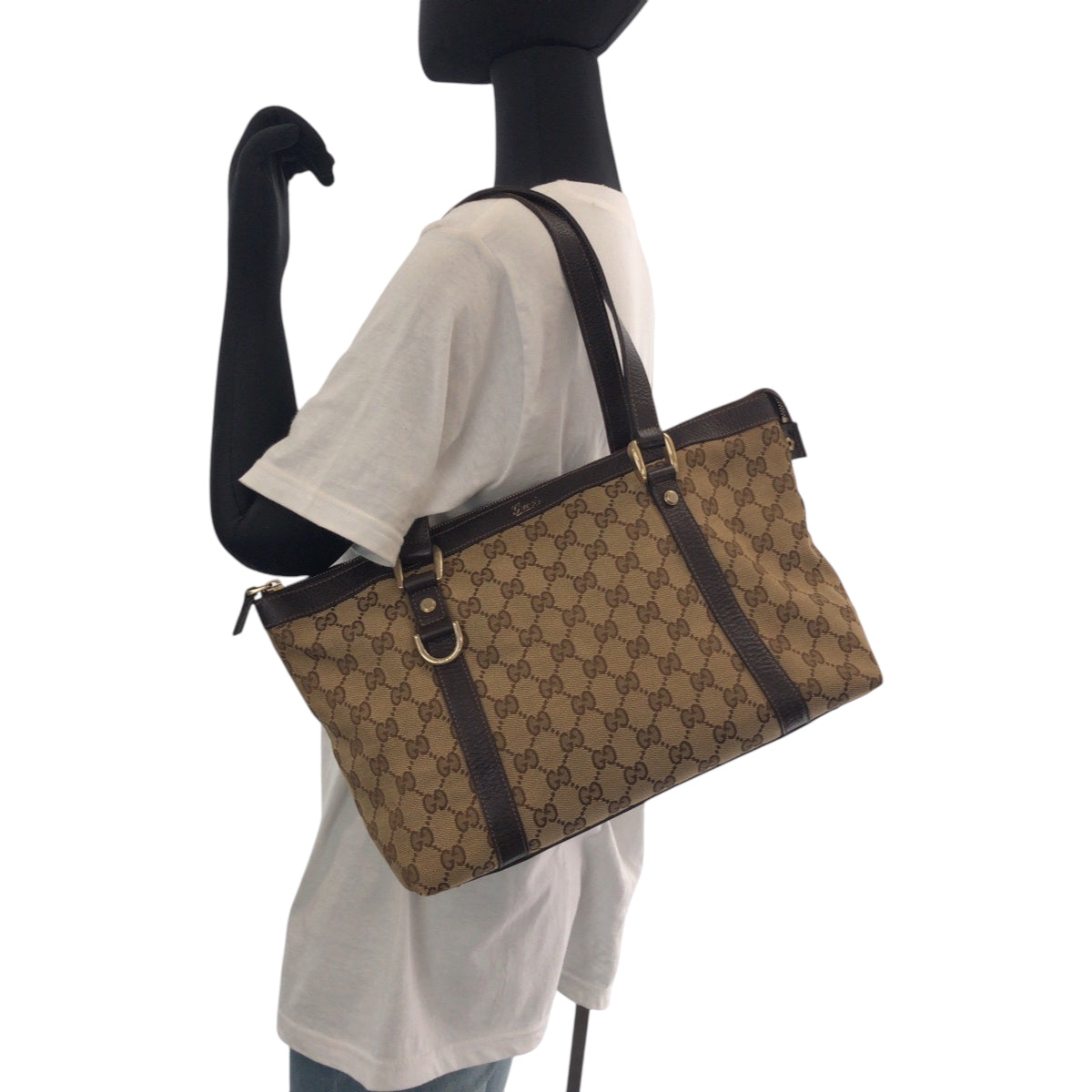 14965
GUCCI グッチ ベージュ ブラウン ゴールド金具 GGキャンバス 141470 トートバッグ ショルダーバッグ  レディース