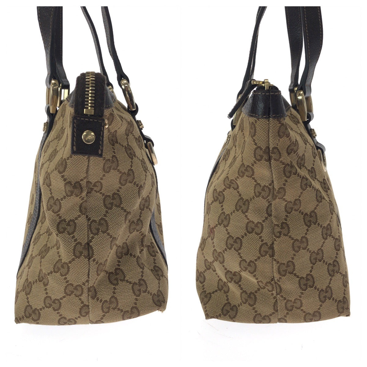 14965
GUCCI グッチ ベージュ ブラウン ゴールド金具 GGキャンバス 141470 トートバッグ ショルダーバッグ  レディース