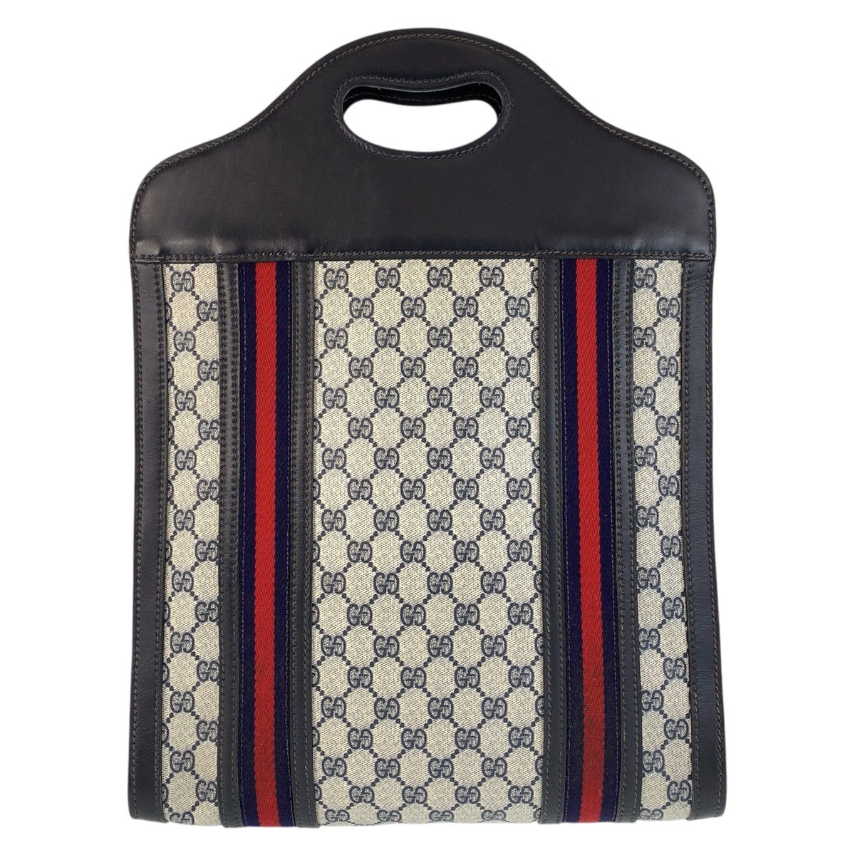 14967
GUCCI グッチ シェリーライン ネイビー グレー GGスプリームキャンバス / レザー トートバッグ  レディース