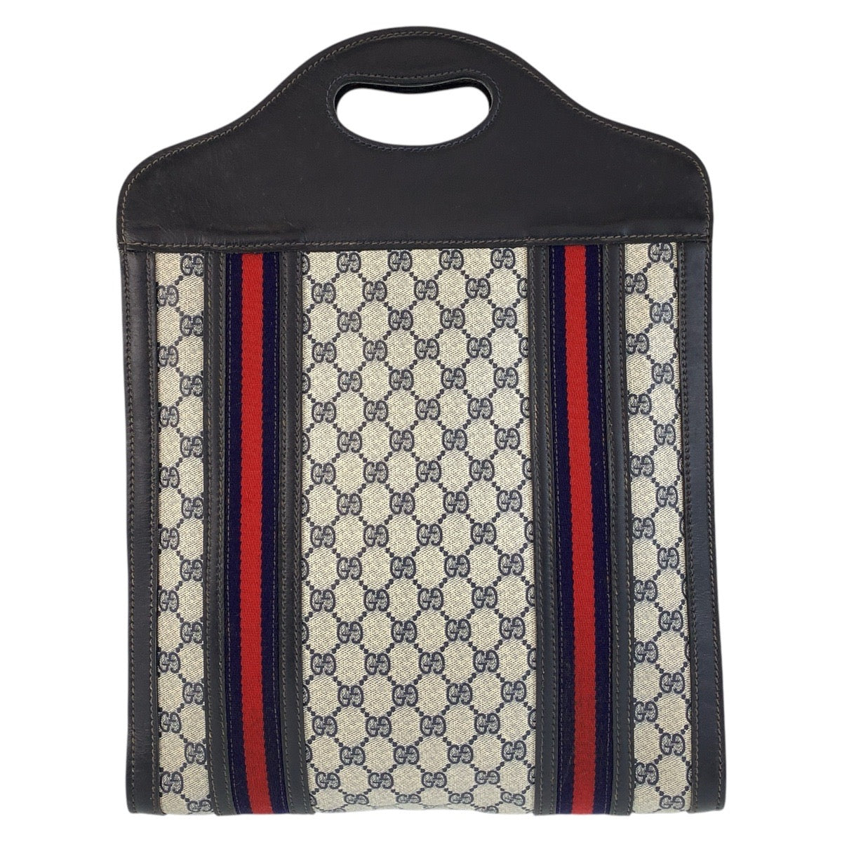 14967
GUCCI グッチ シェリーライン ネイビー グレー GGスプリームキャンバス / レザー トートバッグ  レディース