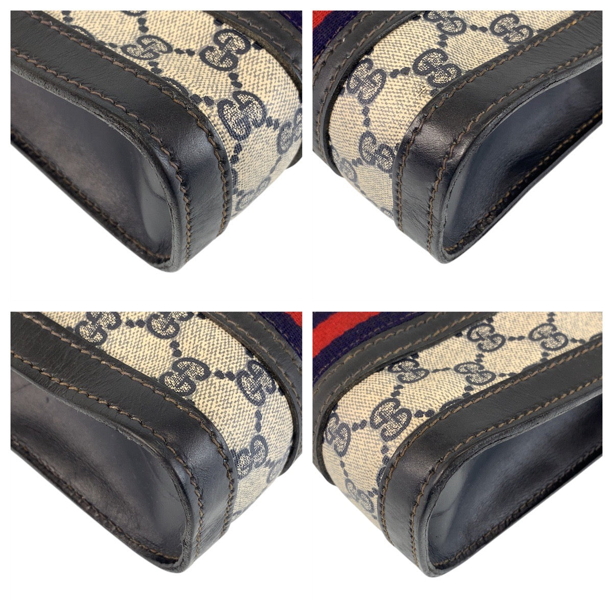 14967
GUCCI グッチ シェリーライン ネイビー グレー GGスプリームキャンバス / レザー トートバッグ  レディース