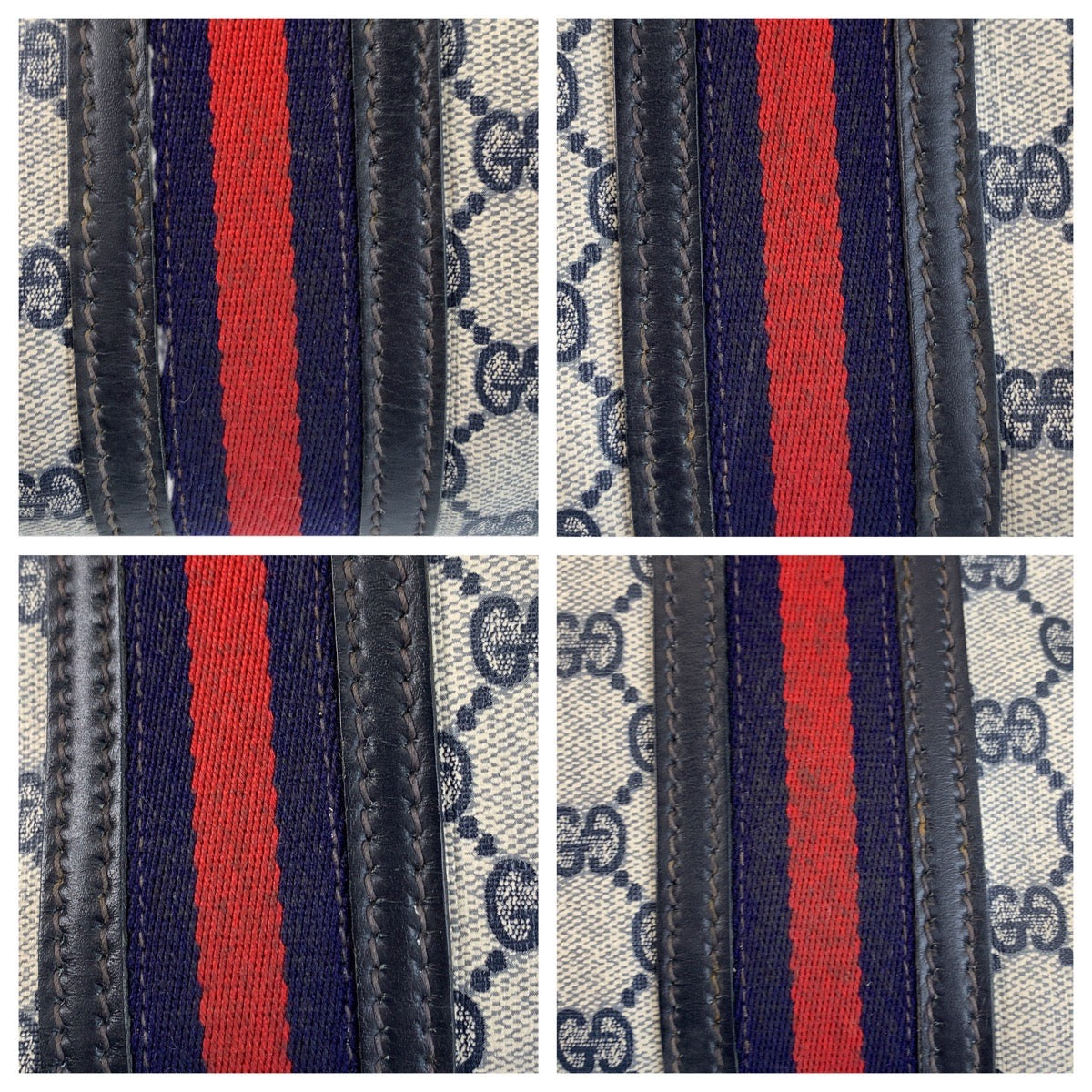 14967
GUCCI グッチ シェリーライン ネイビー グレー GGスプリームキャンバス / レザー トートバッグ  レディース