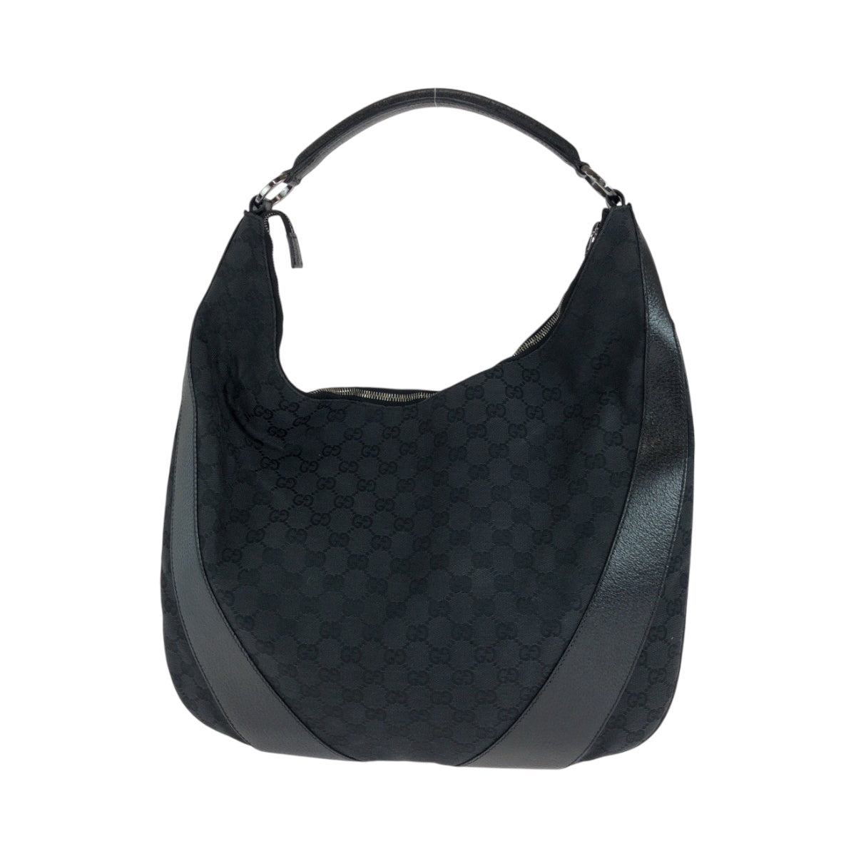 14968
GUCCI グッチ ブラック 黒 シルバー金具 GGキャンバス 124358 ホーボー ワンショルダーバッグ 肩掛け  レディース
