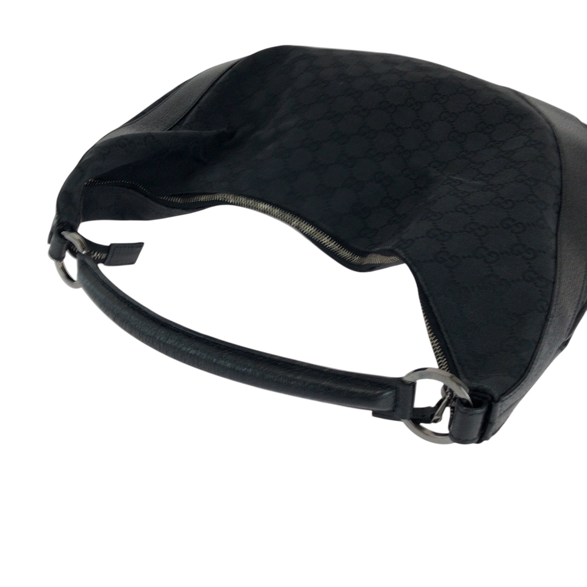 14968
GUCCI グッチ ブラック 黒 シルバー金具 GGキャンバス 124358 ホーボー ワンショルダーバッグ 肩掛け  レディース