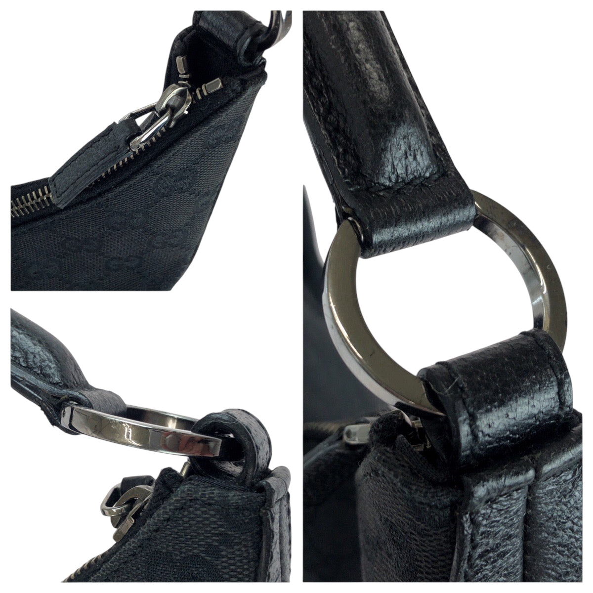 14968
GUCCI グッチ ブラック 黒 シルバー金具 GGキャンバス 124358 ホーボー ワンショルダーバッグ 肩掛け  レディース